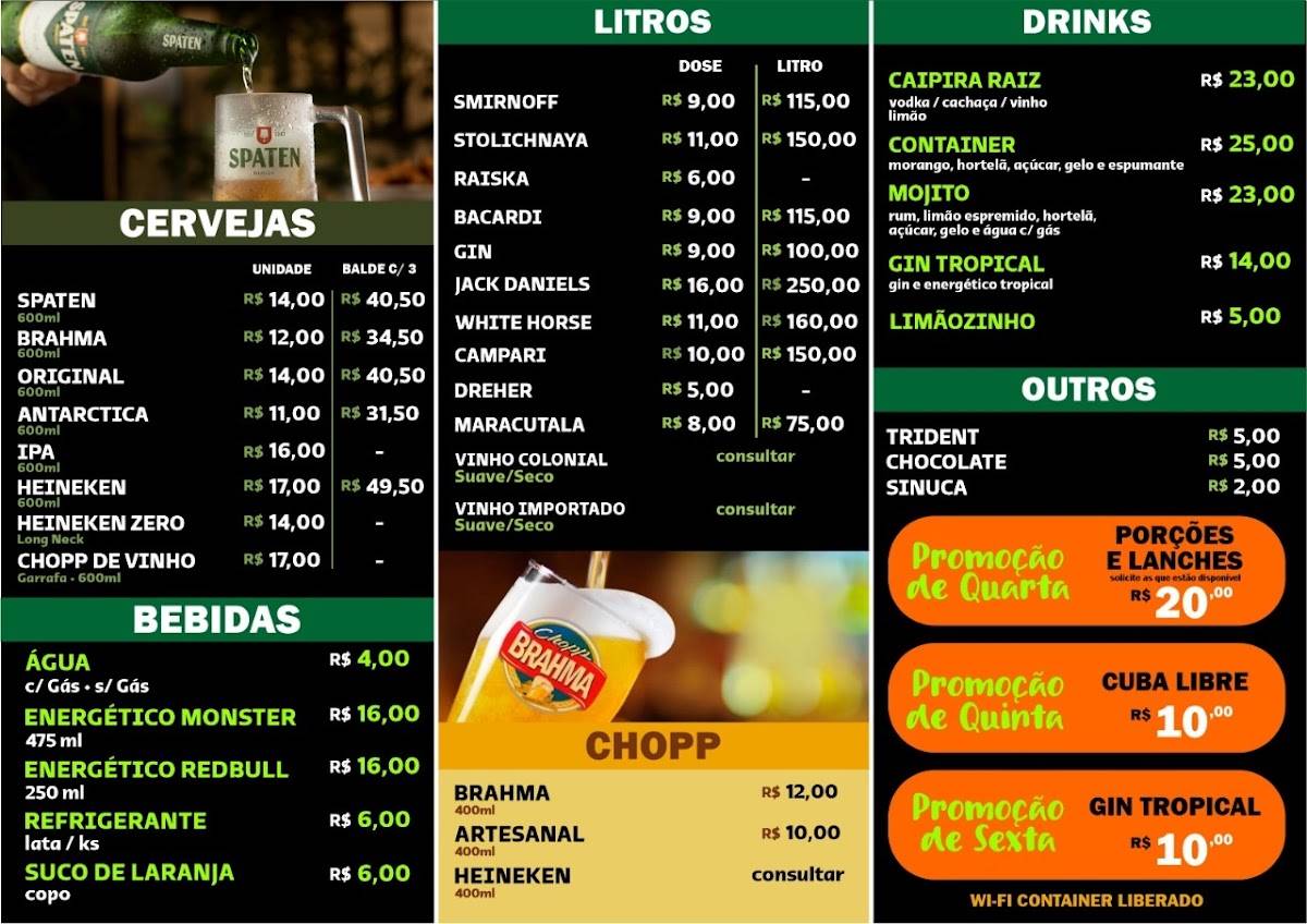 Container Garden Bar cardápio