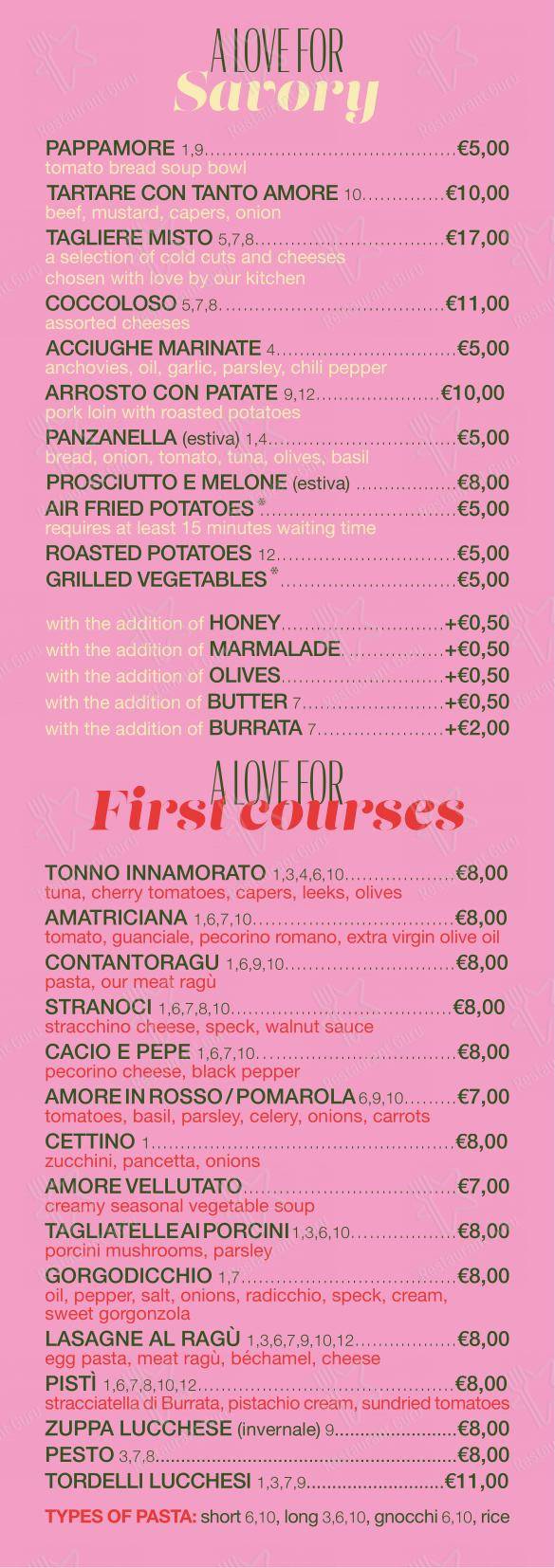 Menu per Contantoamore in Lucca