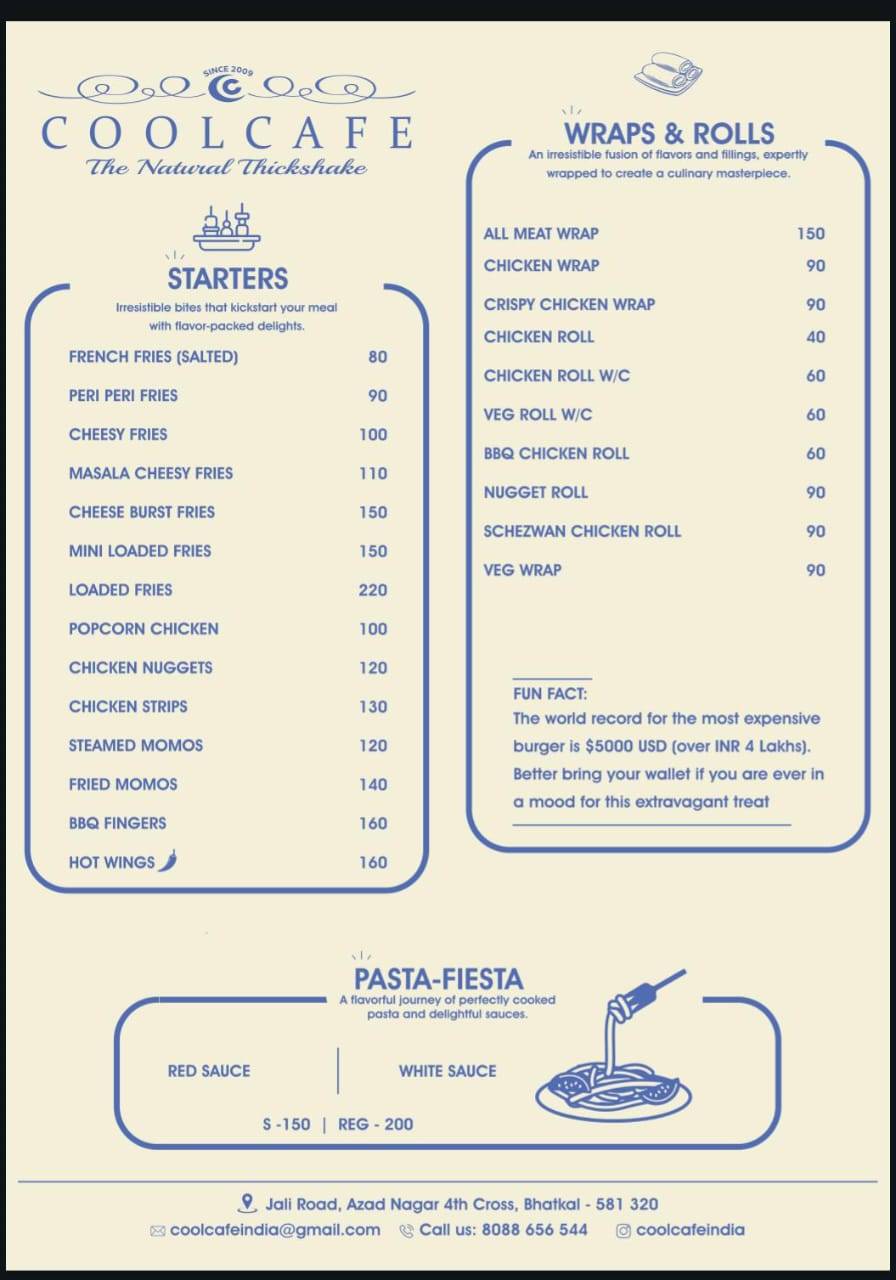 Cool Cafe menu