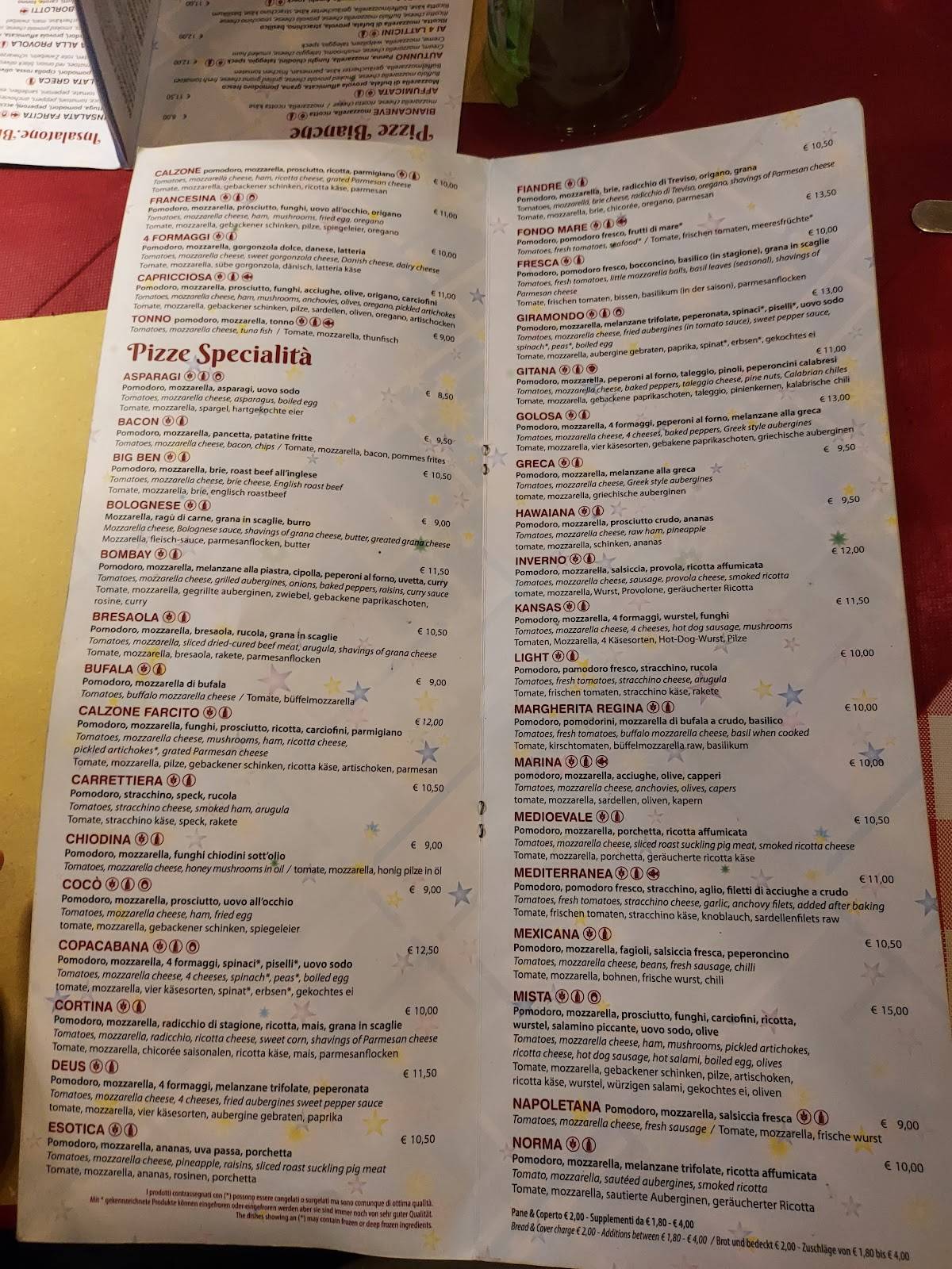 Menu di Pizzeria Copacabana 