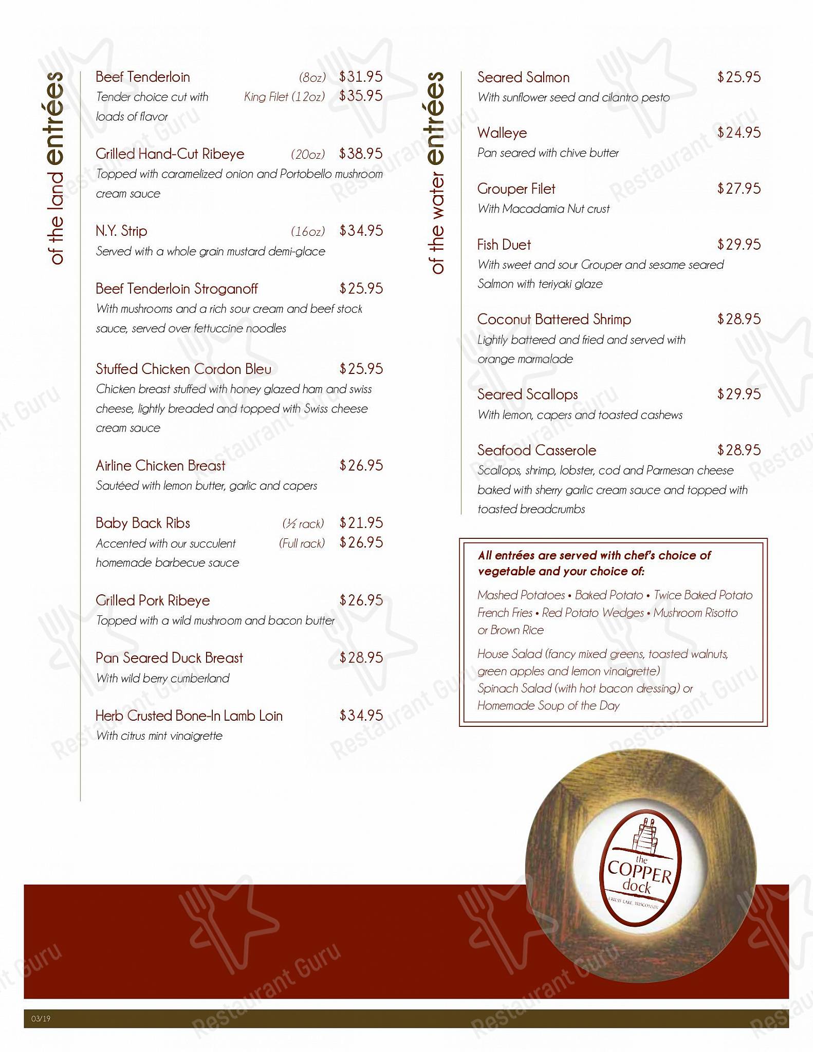 Menu at The Copper Dock restaurant, Richfield