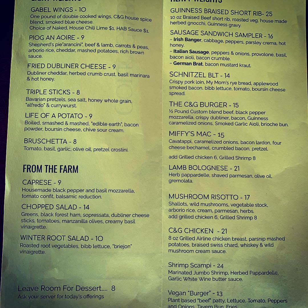 Menu at Cork & Gabel restaurant, Detroit