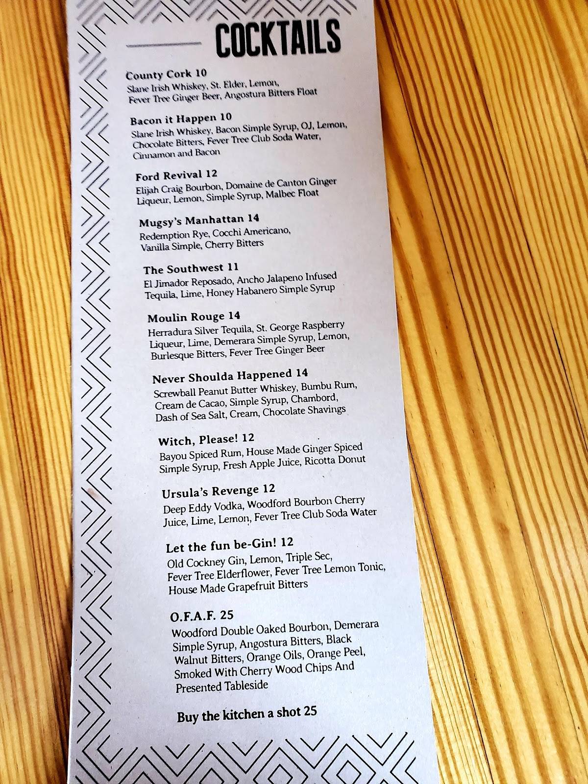 Menu at Cork & Gabel restaurant, Detroit