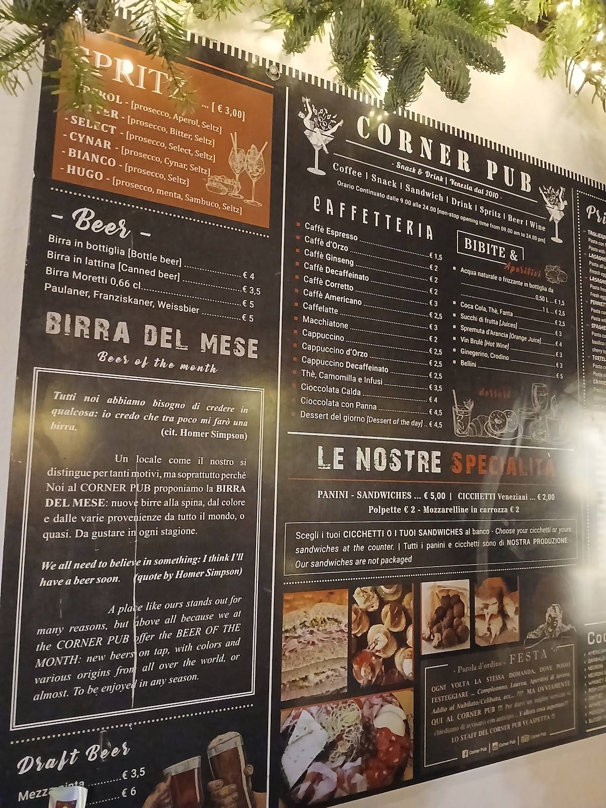 Menu di Corner Pub 