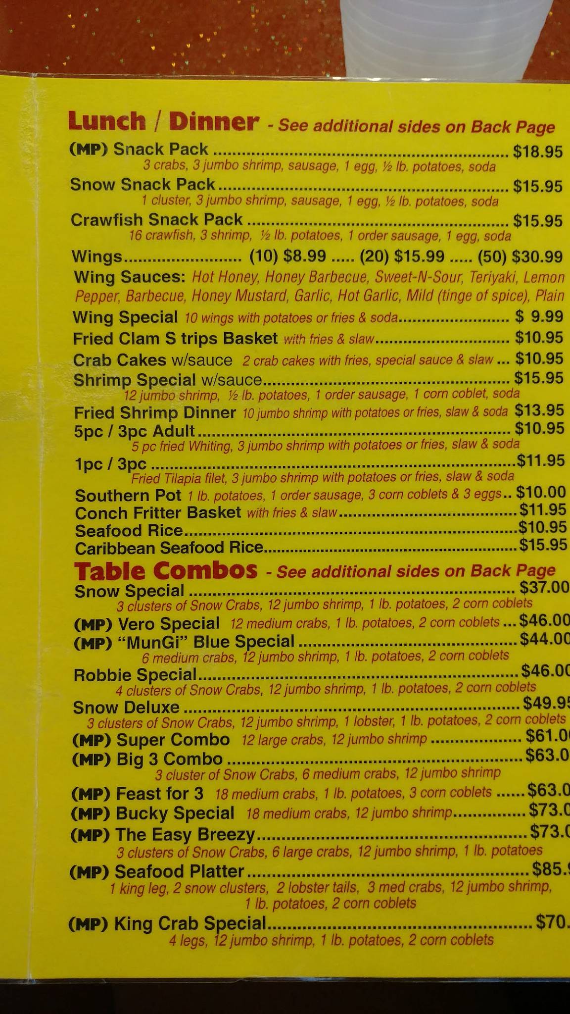 Menu at Crab Stop of Vero Beach Seafood Restaurant, Vero Beach
