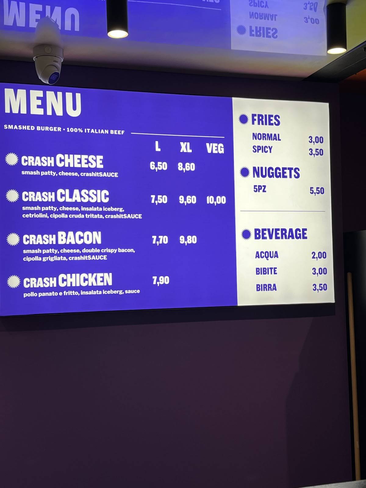 Menu di CrashIt Burger 