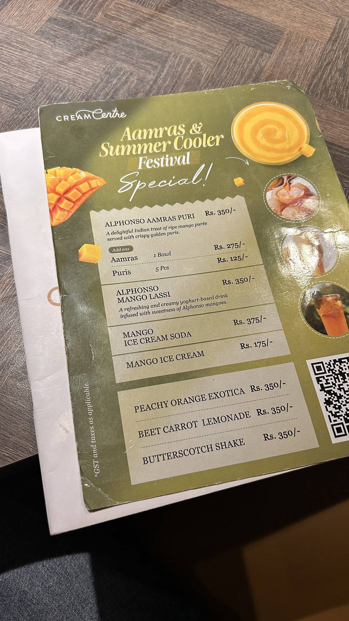 Cream Centre Chowpatty menu