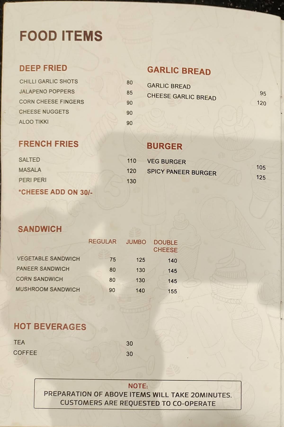 Cream Hub menu