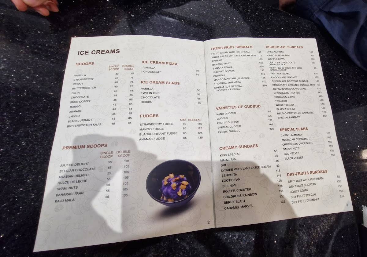 Cream Hub menu