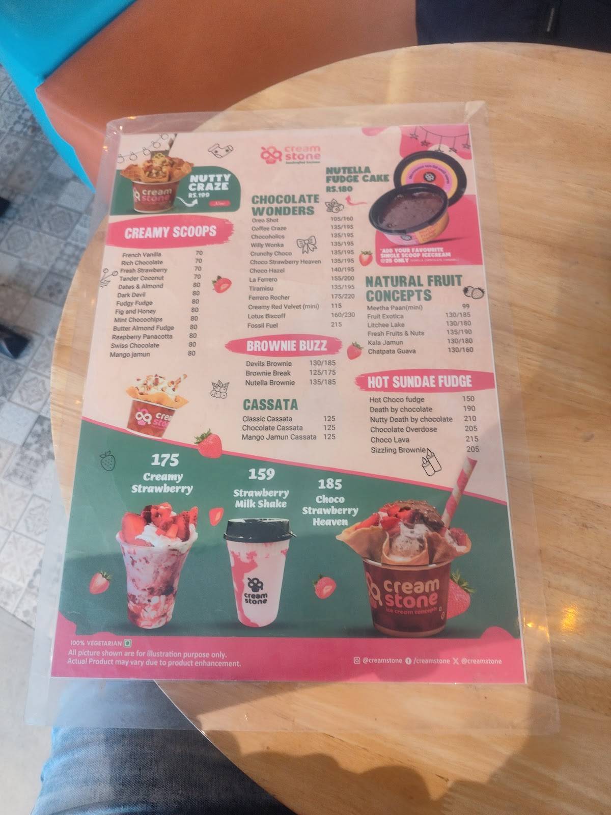 Cream Stone menu
