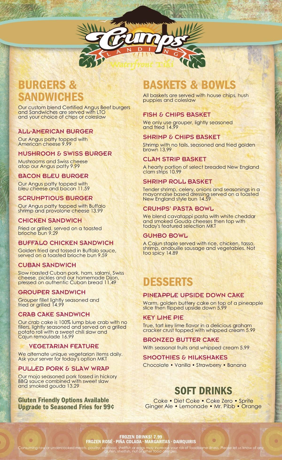 Menu at Crump's Landing pub & bar, Homosassa, W Halls River Rd