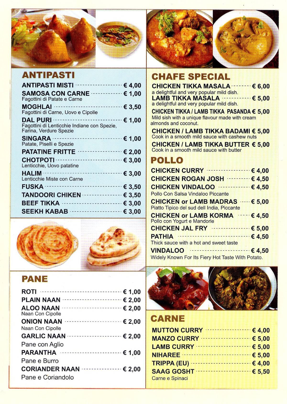 Menu di Cucina Indiana 