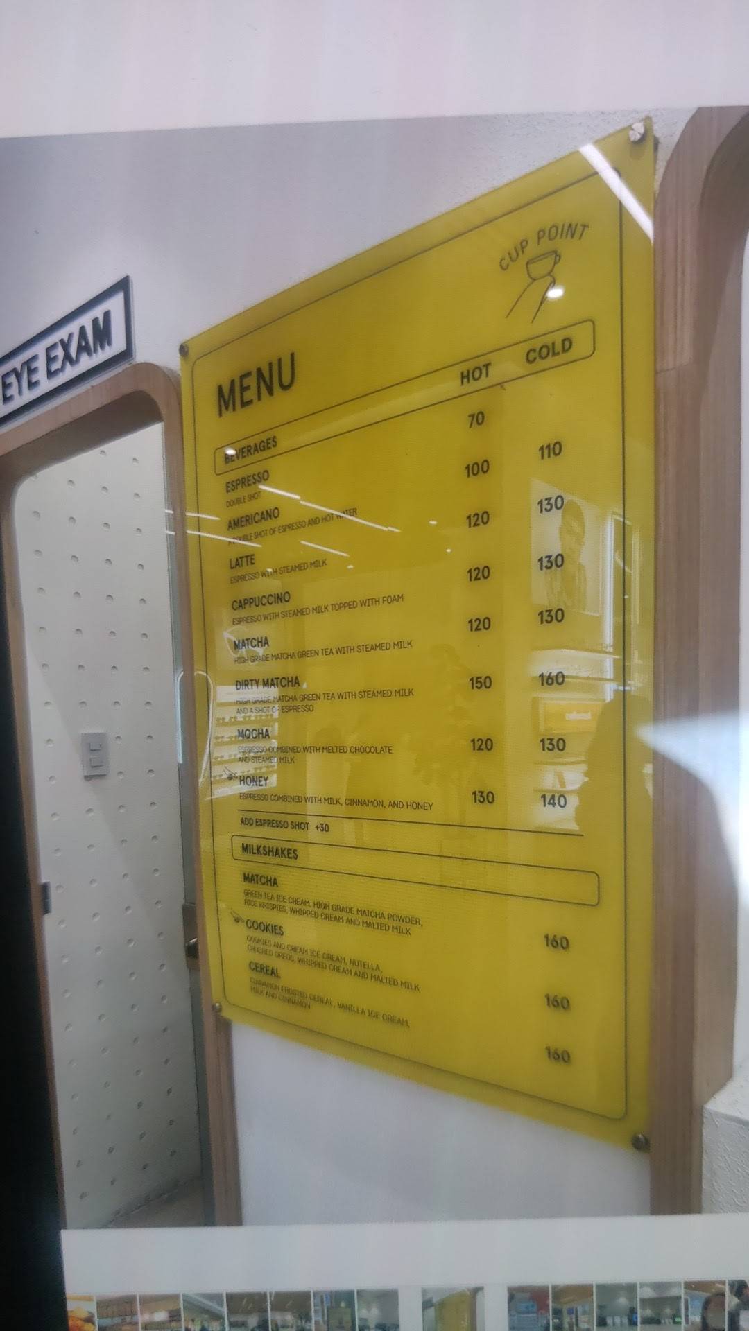 Menu at Cup point, Baguio