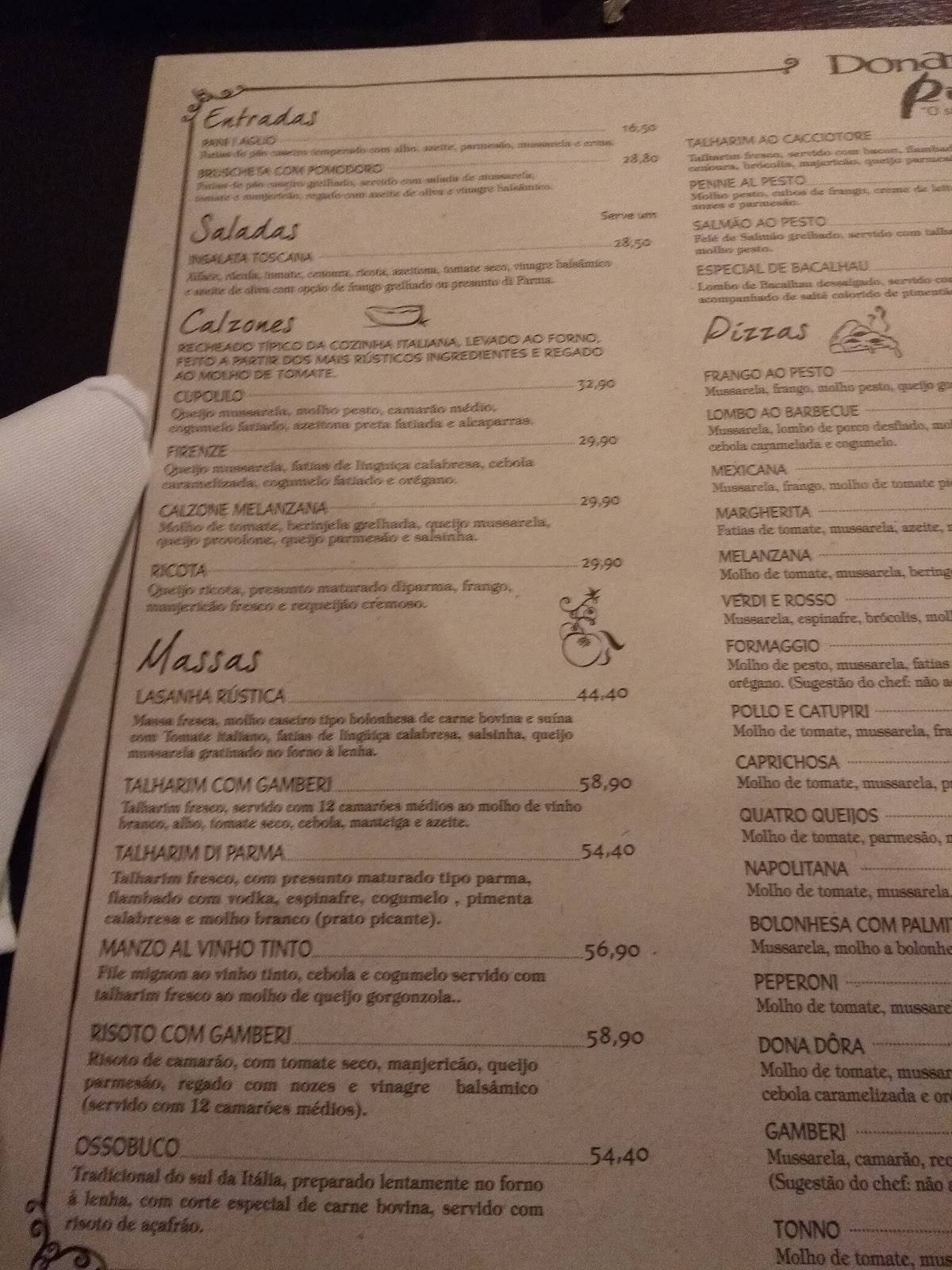 Dona Dôra Pizzeria cardápio