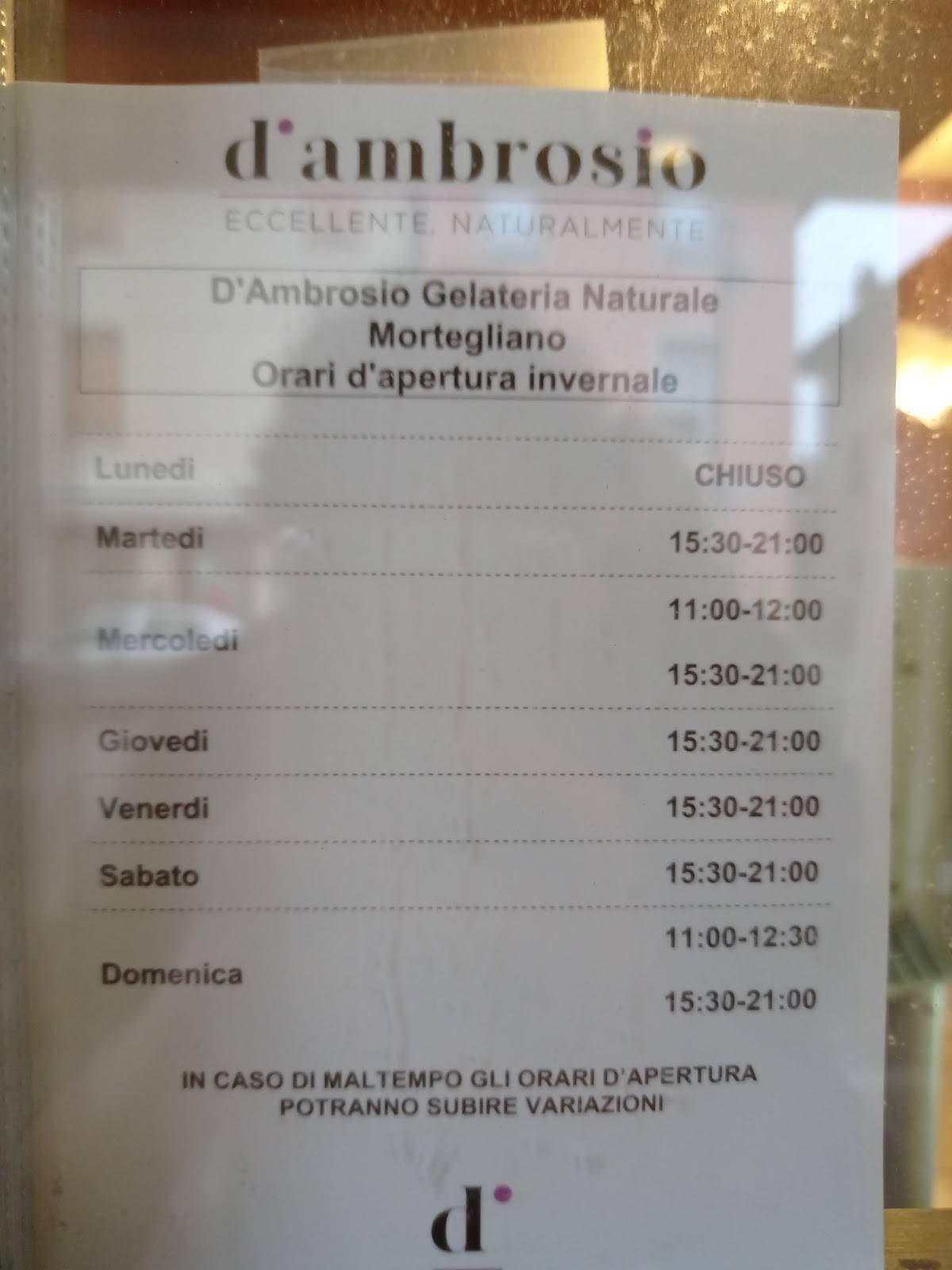 Menu di D'Ambrosio Gelateria Naturale Mortegliano 