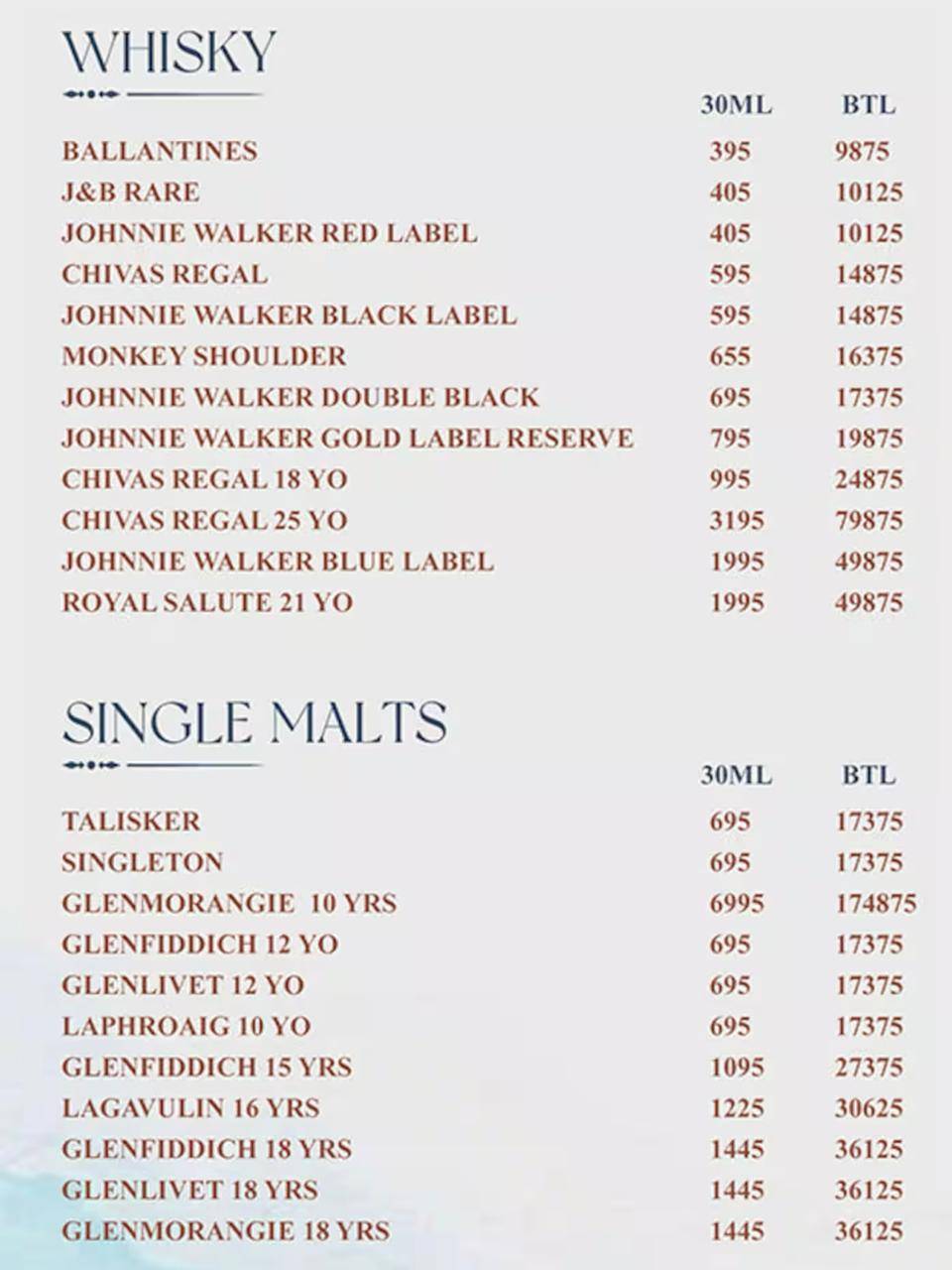 DIAZ Pool Club & Bar , Goa menu