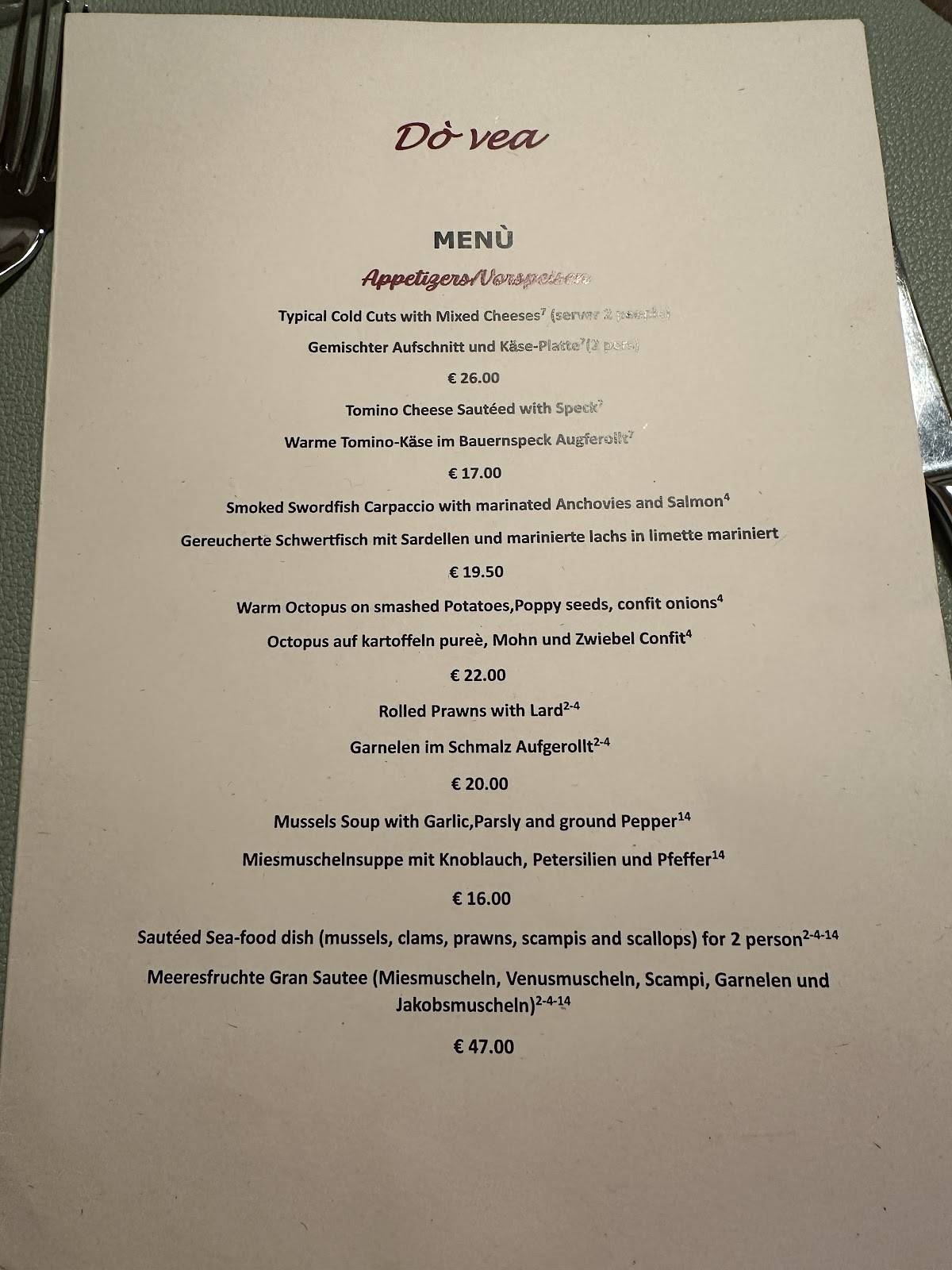 Menu di DO VEA Ristorante 