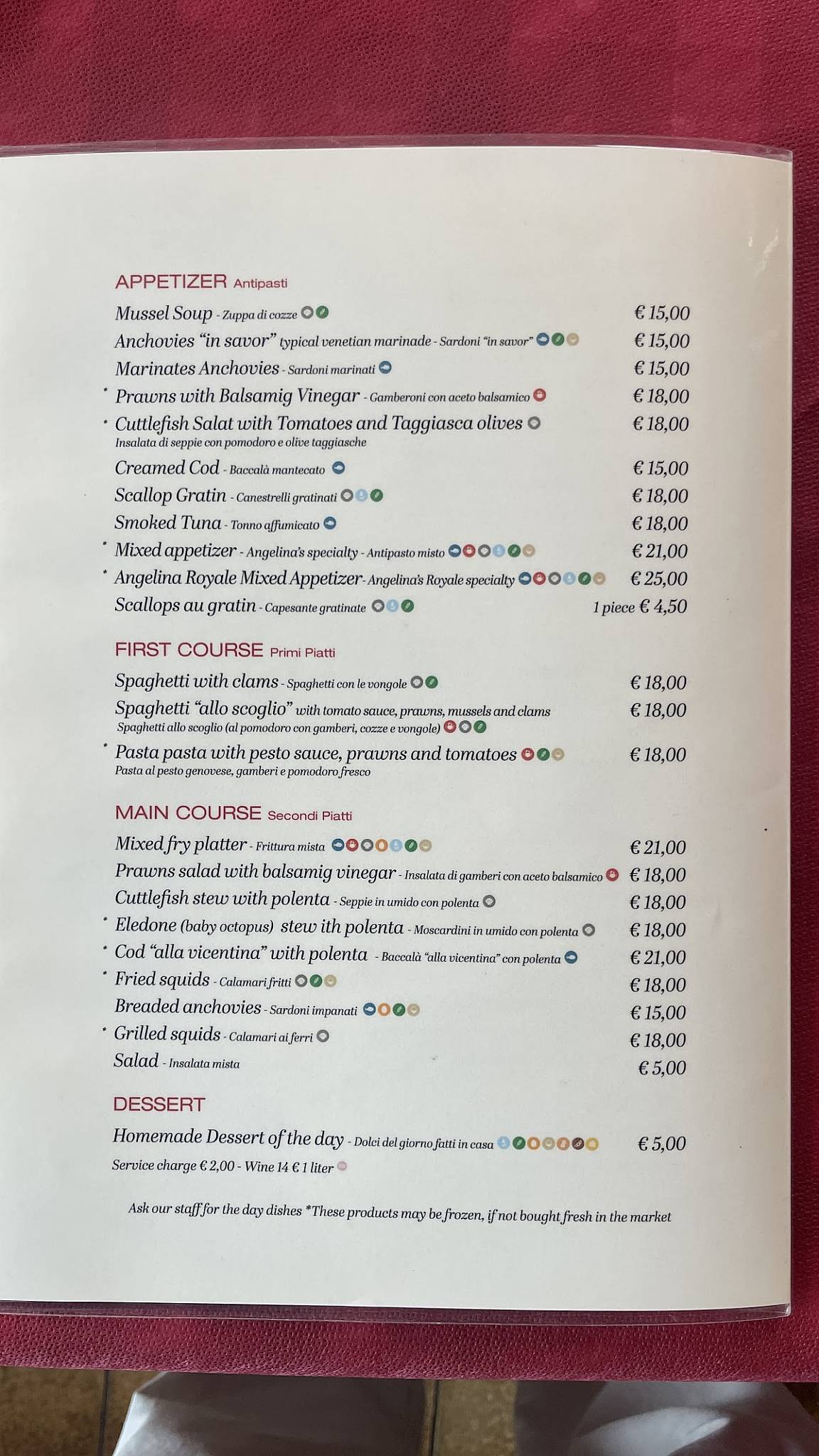 Menu di Da Angelina 