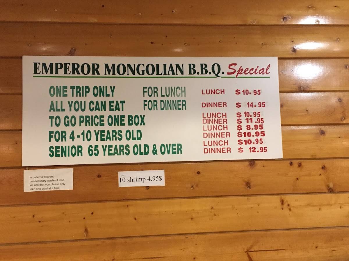 Menu at Da Han Mongolian BBQ, West Covina