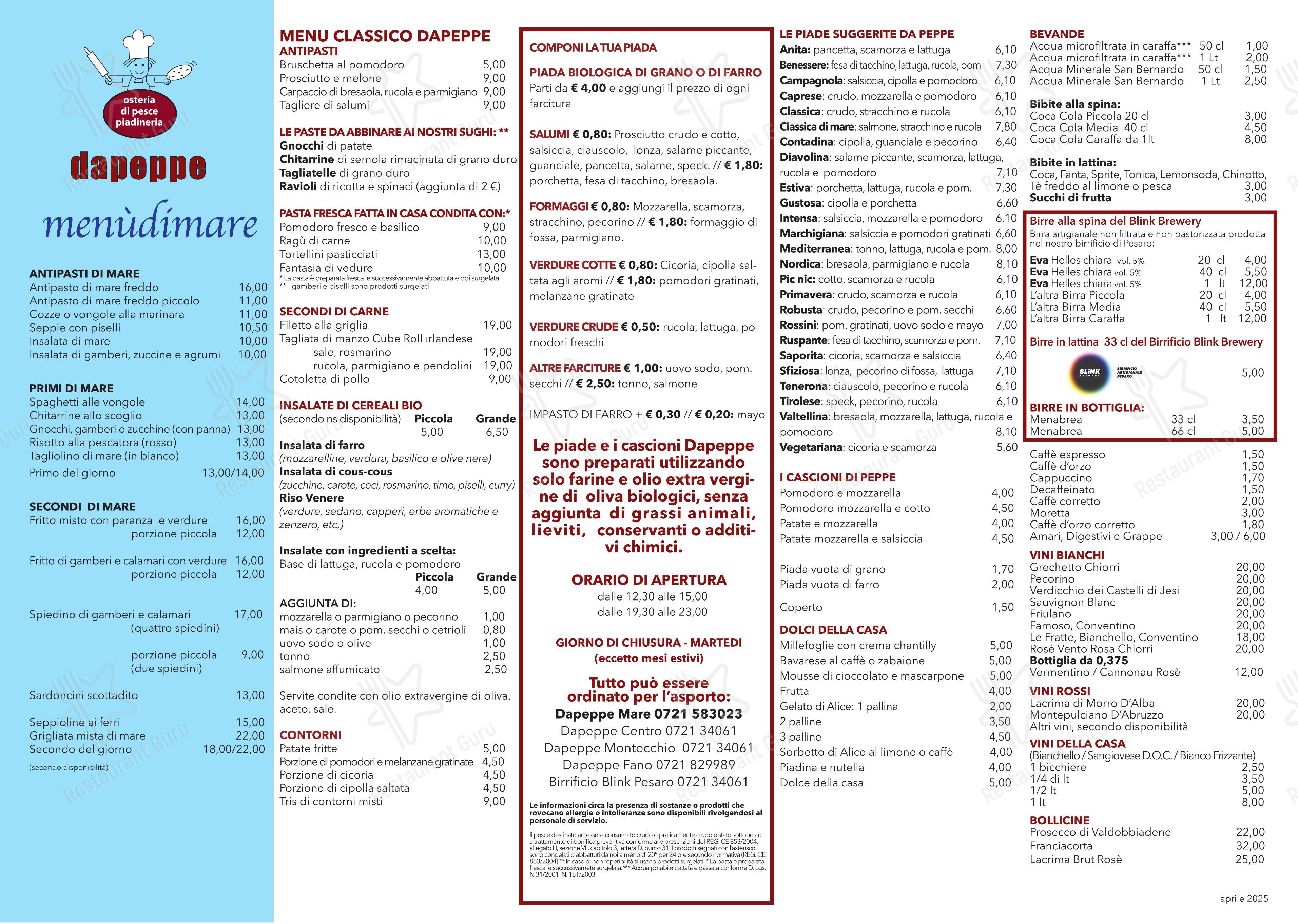 DaPeppe Montecchio in Montecchio - 菜单