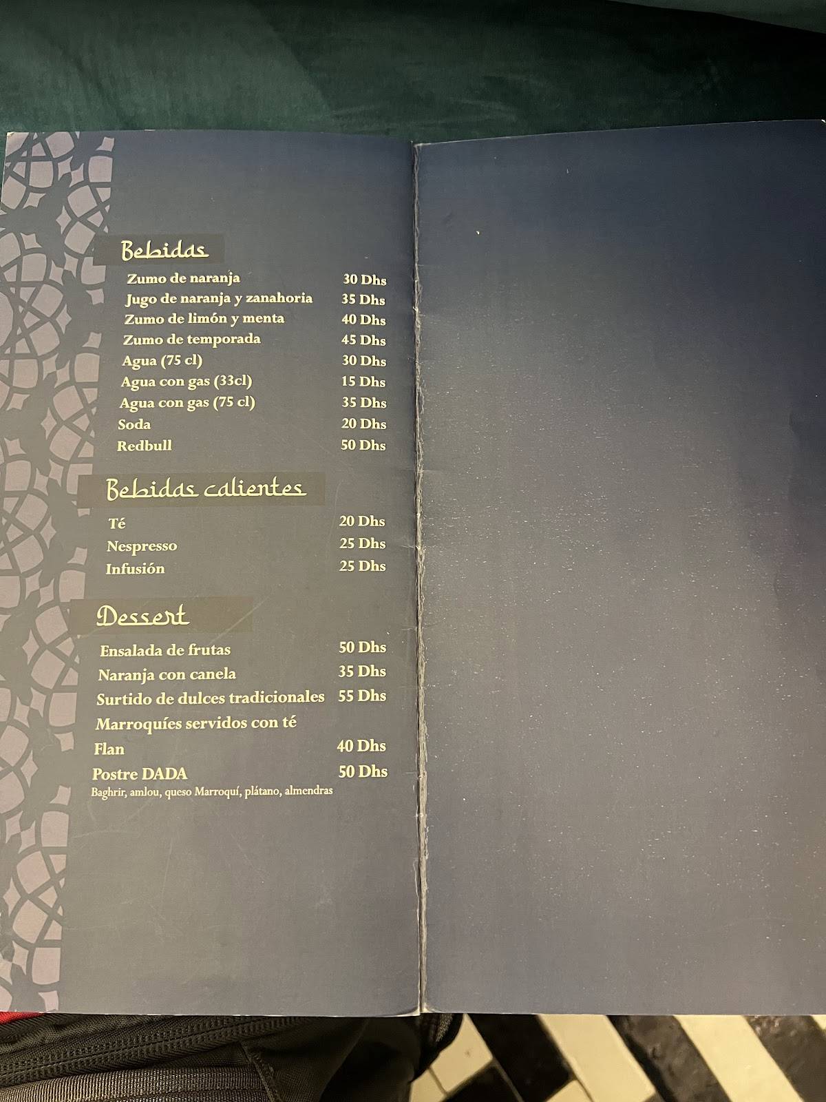 Menu de Dada restaurant