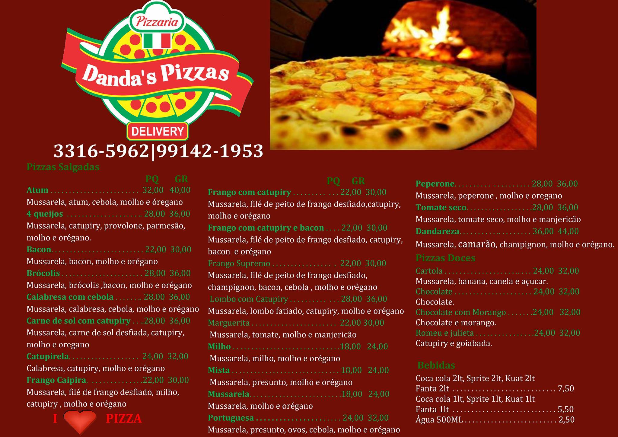 Danda's Pizza cardápio