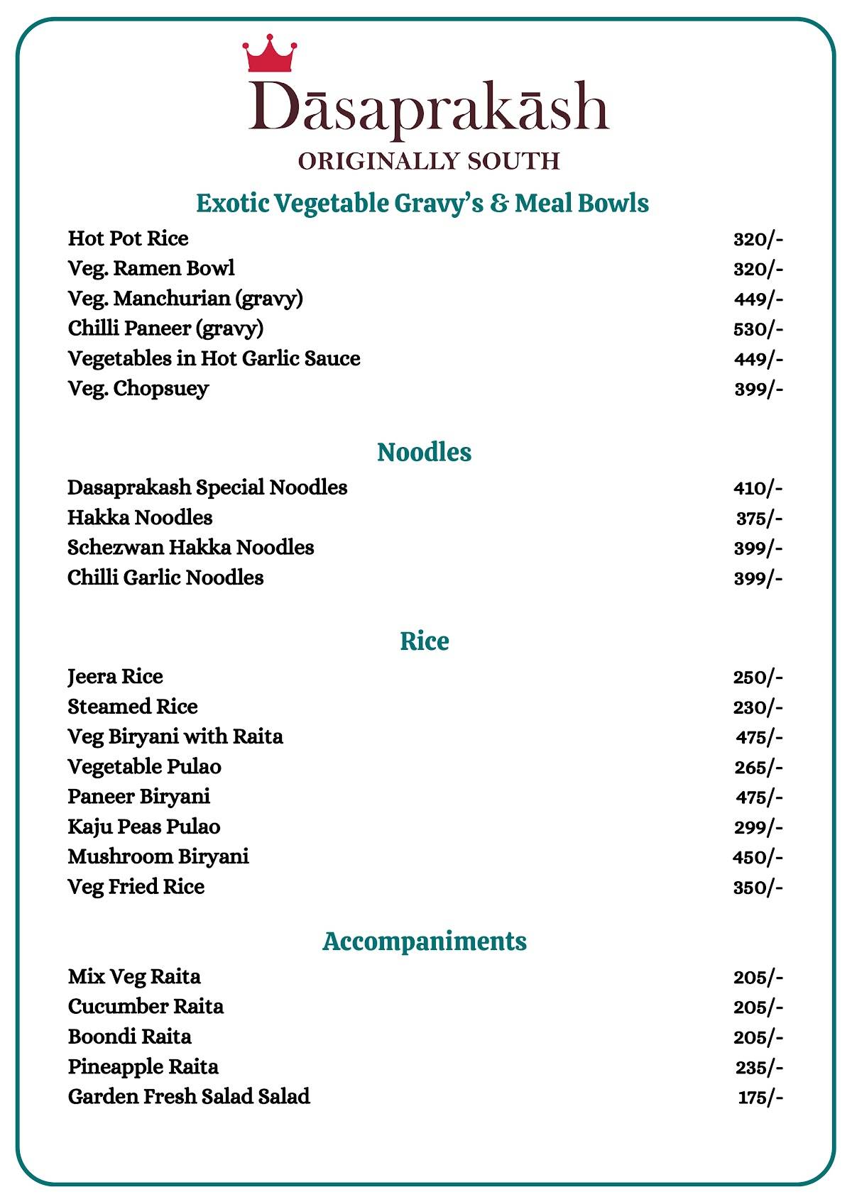 Dasaprakash - Janakpuri menu