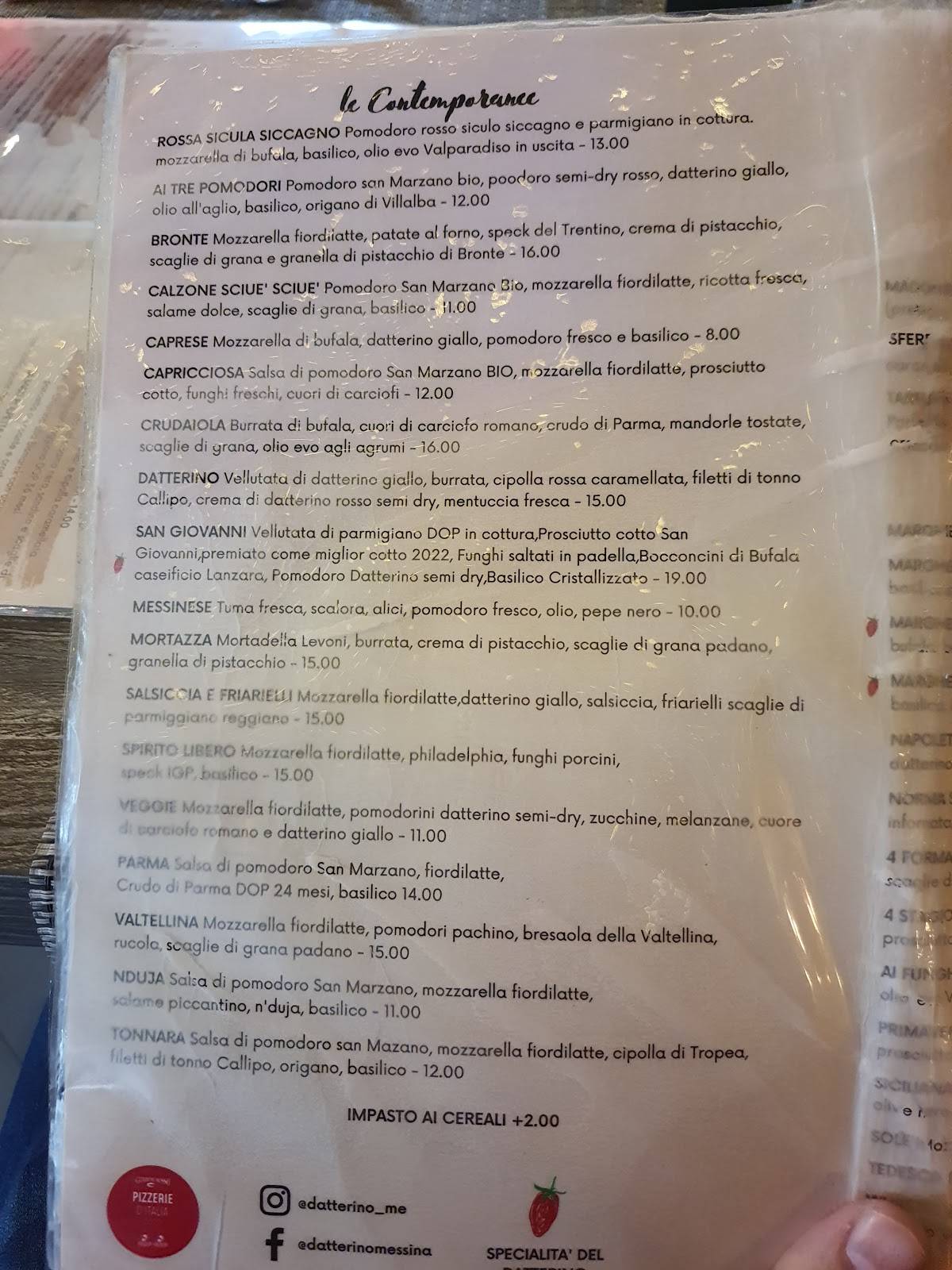 Menu di Datterino 