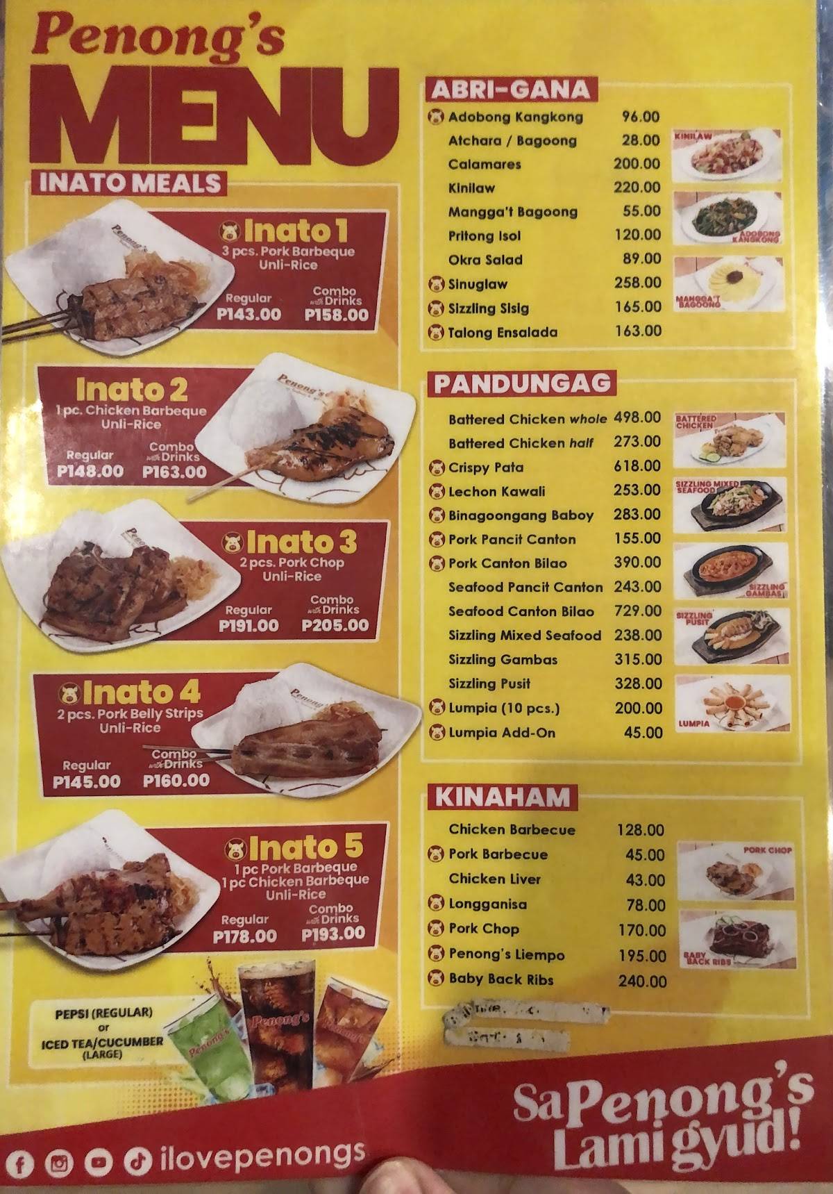 Menu at Penong s Lanang restaurant Davao City