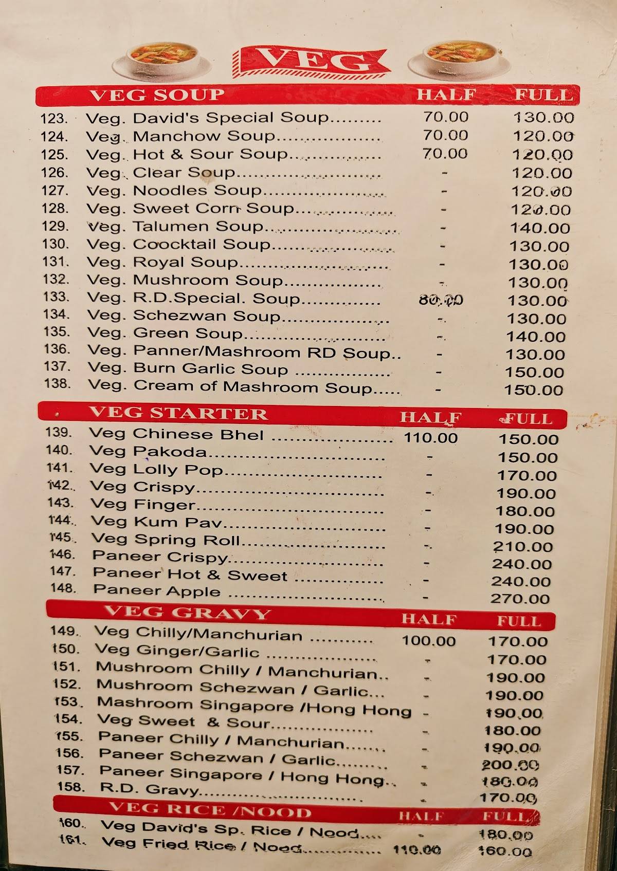 David's​ Restaurant menu