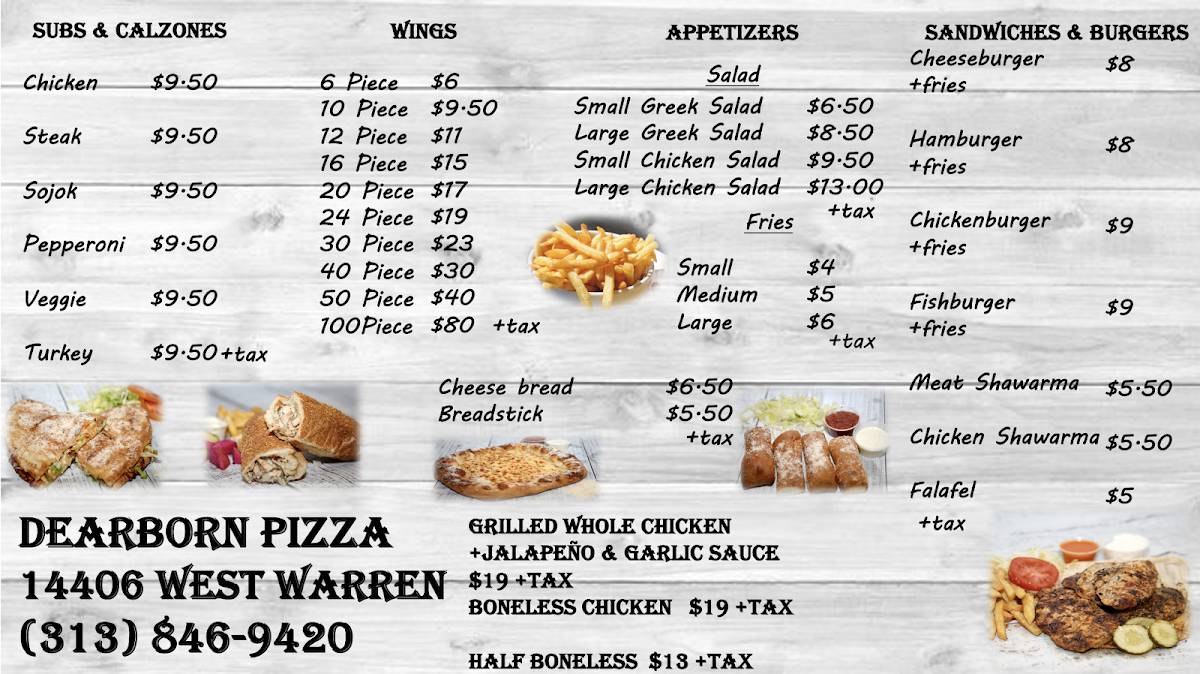 Menu at Dearborn Pizza (Dearborn) pizzeria, Dearborn, W Warren Ave