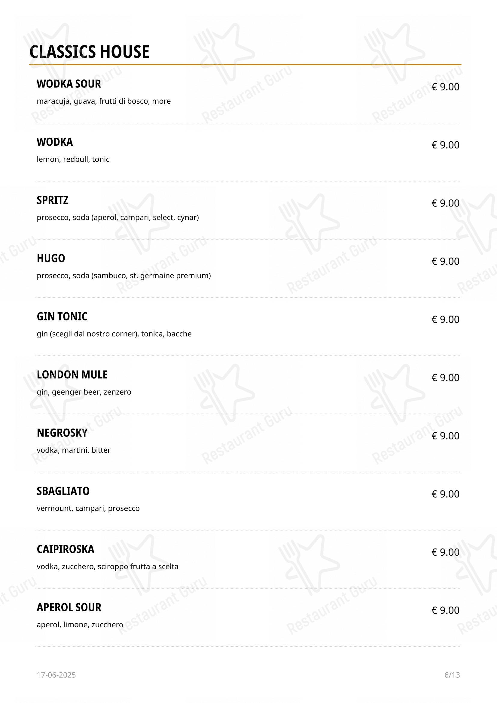 Menu per Deep Milano in Milano