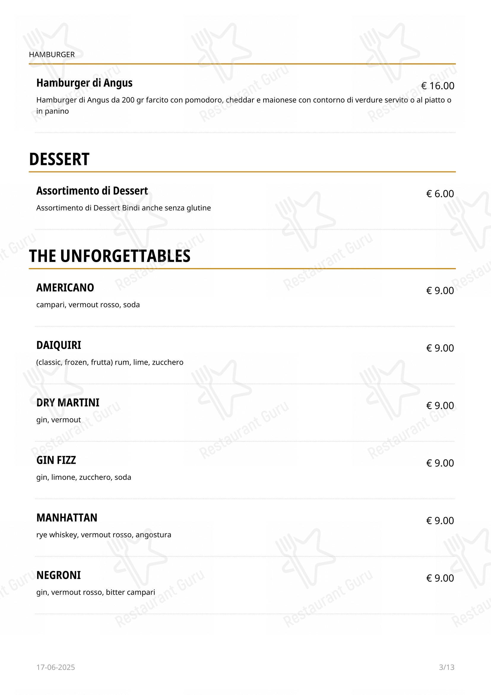Menu di Deep Milano - Menu
