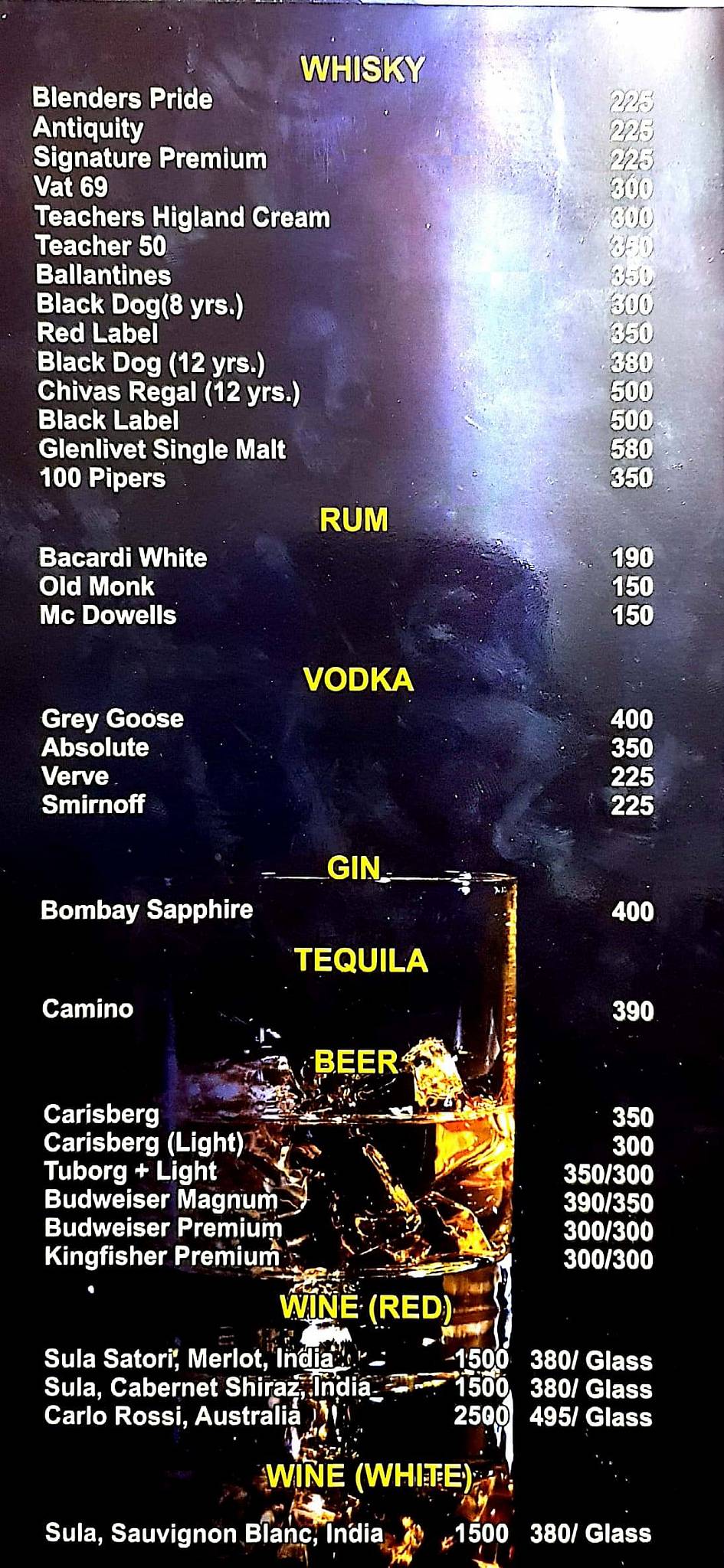 Qb Lounge menu