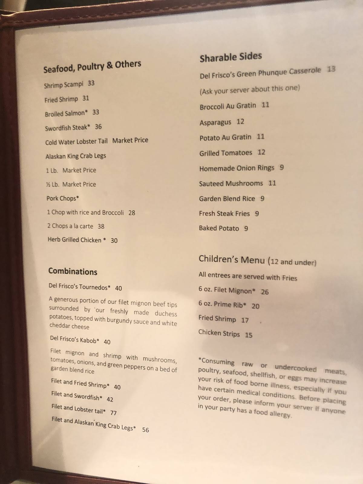 Menu at Del Frisco's steakhouse, Louisville, 101 Whittington Pkwy