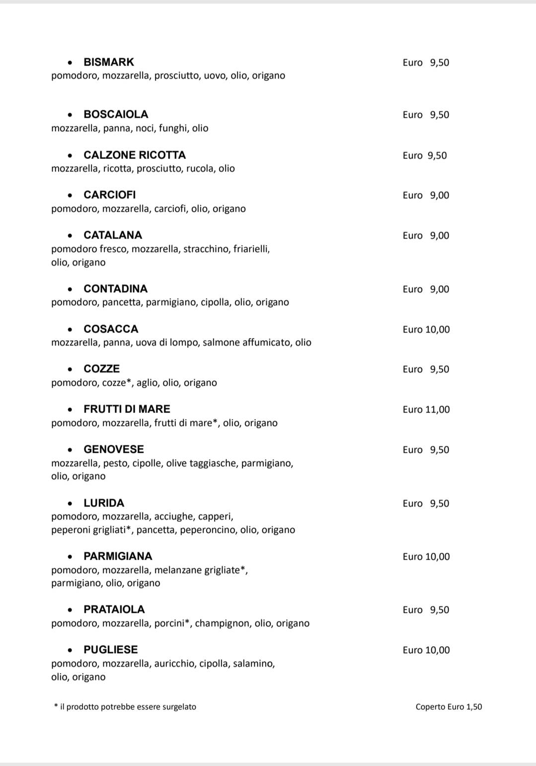 Menu di Pizzeria Del Ponte 