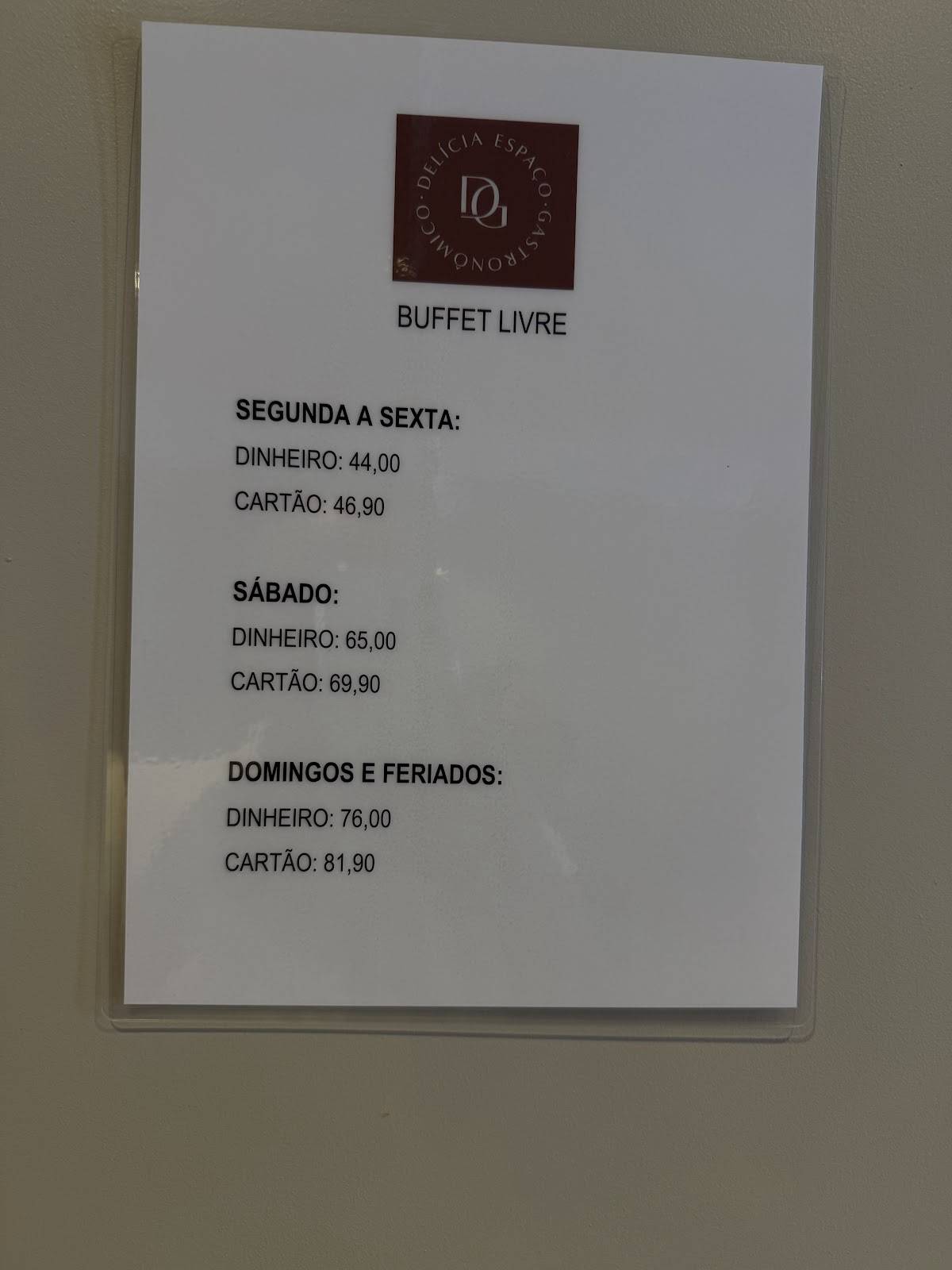 Delicia Espaço Gastronômico cardápio
