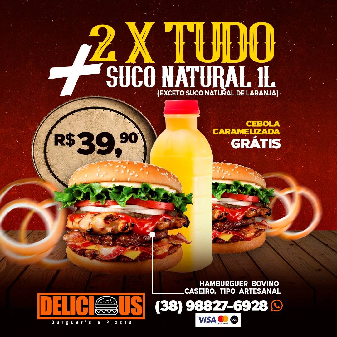 Delicious Burguers e Pizzas cardápio