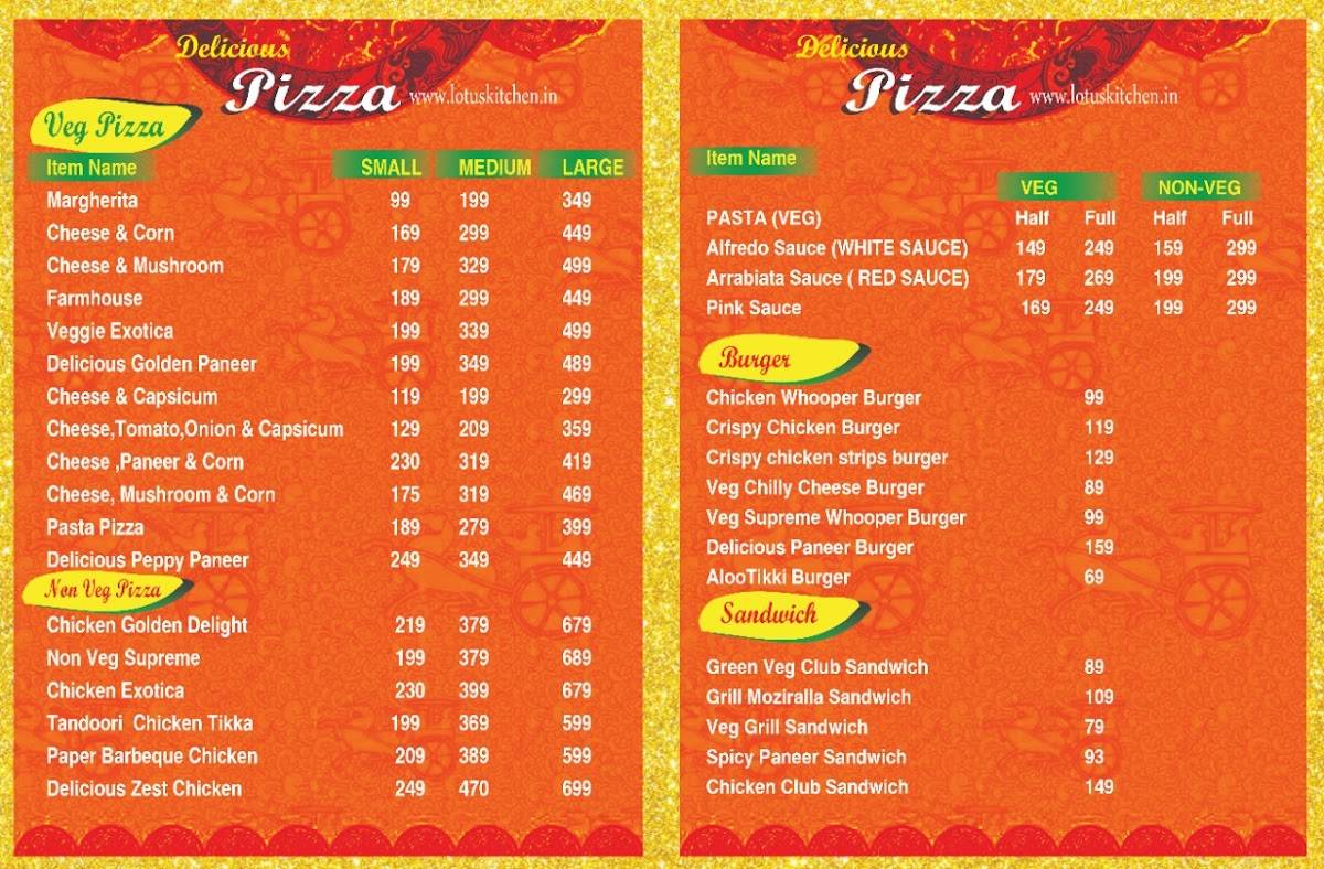 Delicious Pizza menu