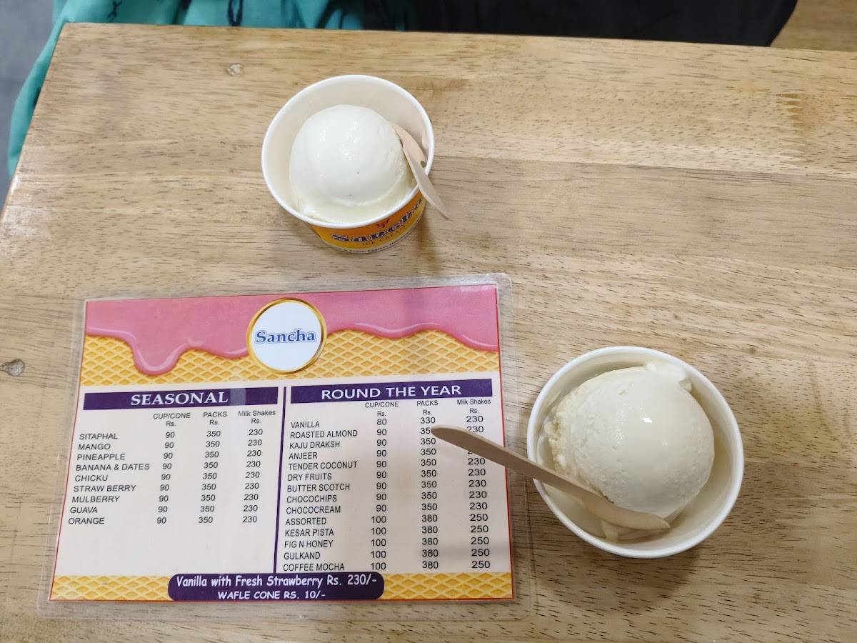 Sancha Ice Creams menu