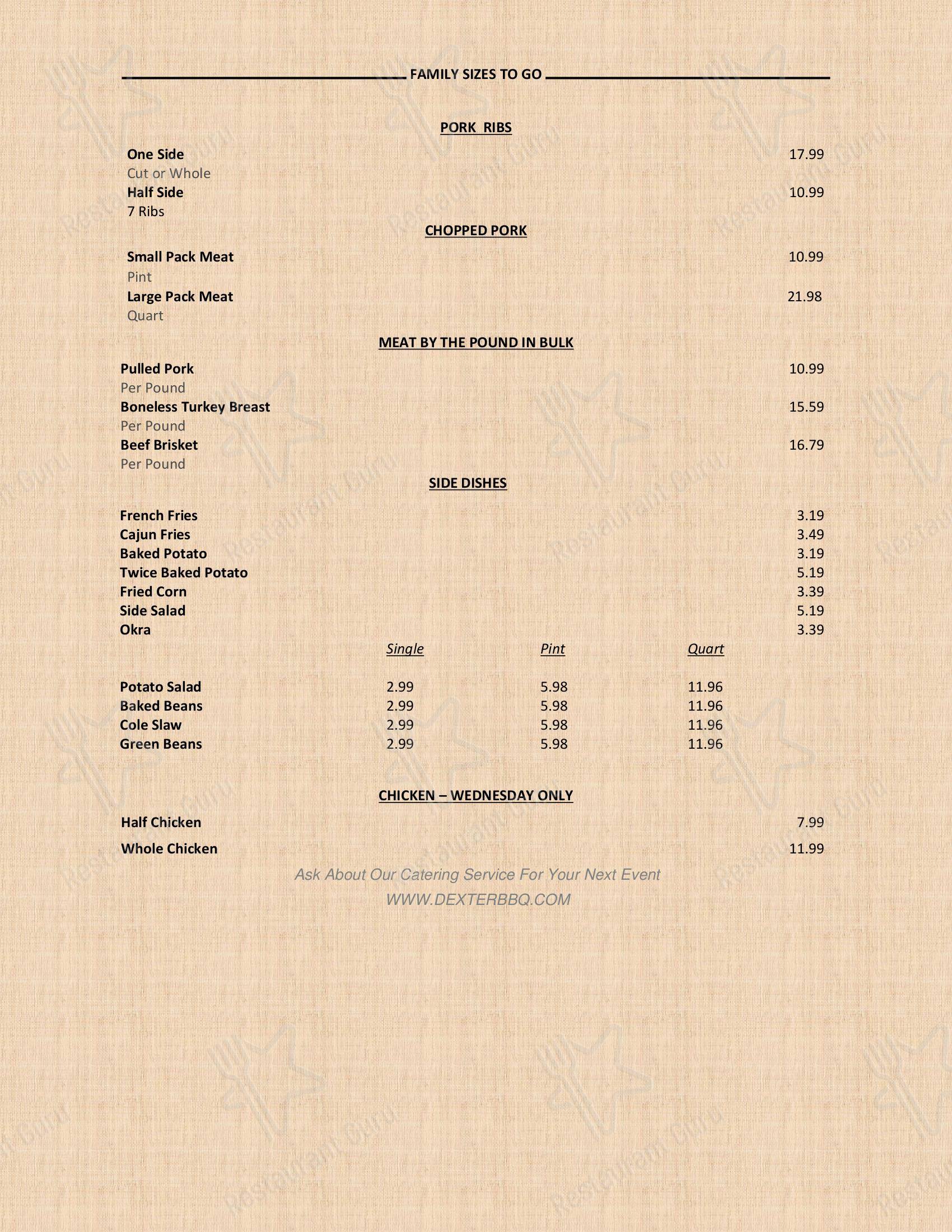 Menu at Dexter BarBQue, Poplar Bluff