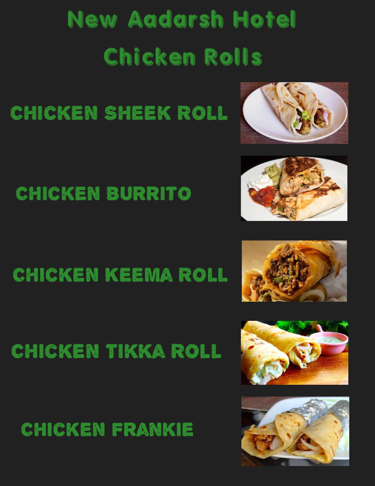 New Aadarsh Hotel menu