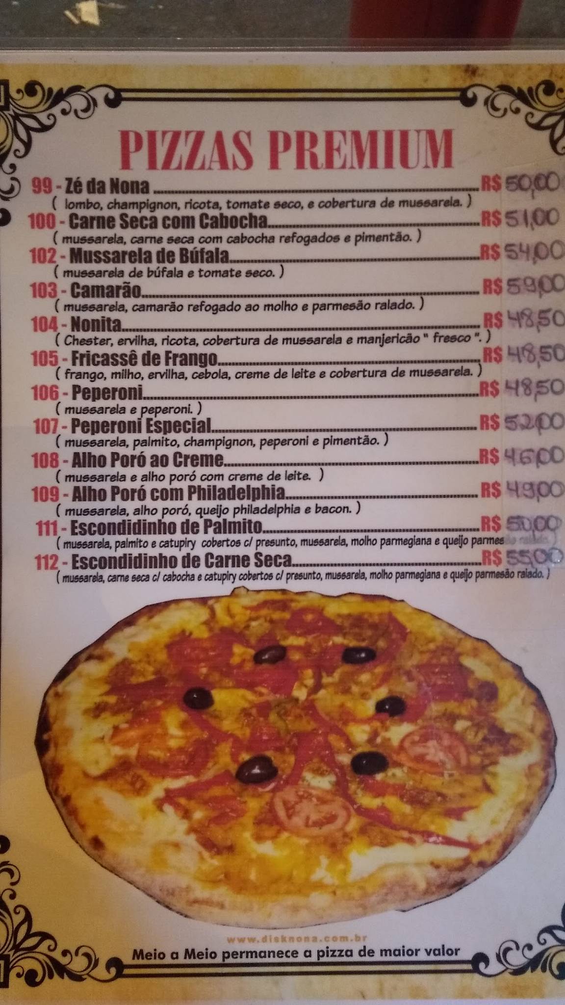 Disk Nona Pizzas & Calzones ipiranga cardápio