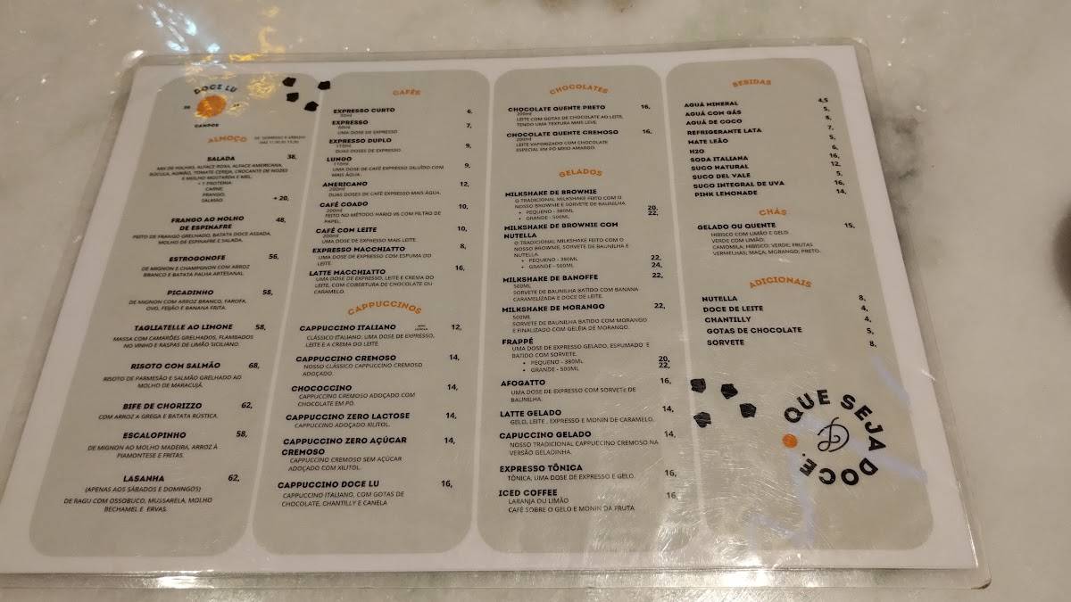 Doce Lu cardápio