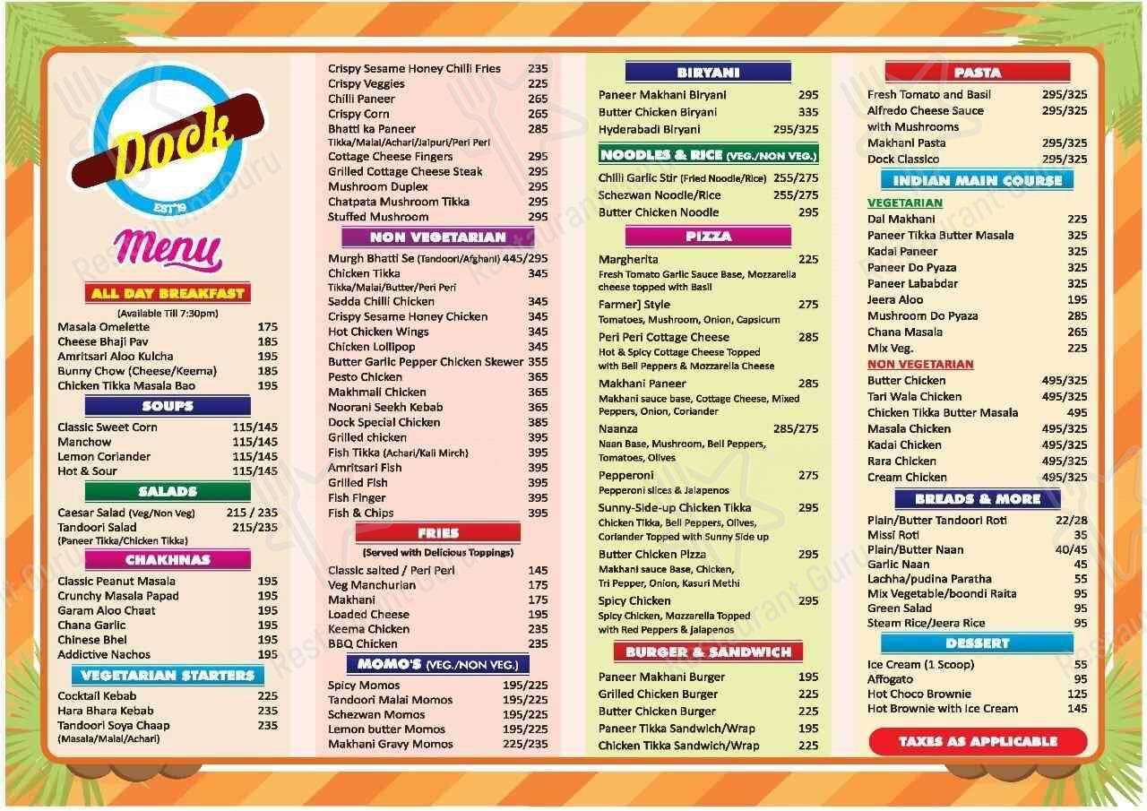 Dock Cafe & Bar menu
