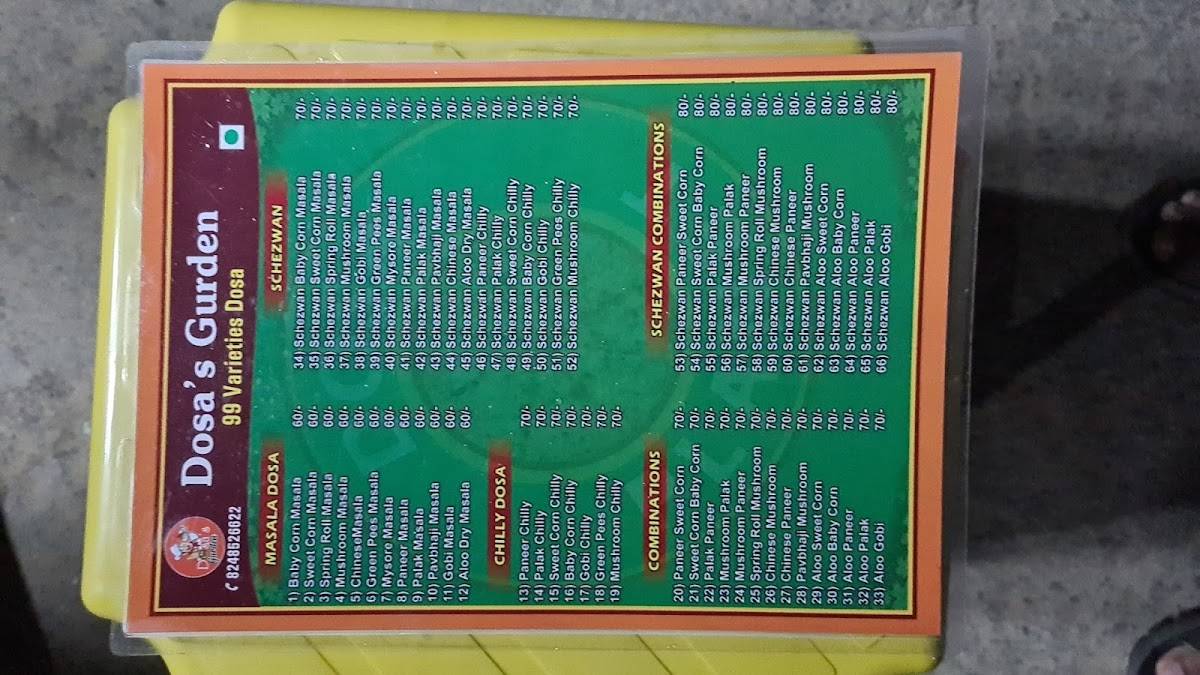 Dosa's Garden menu