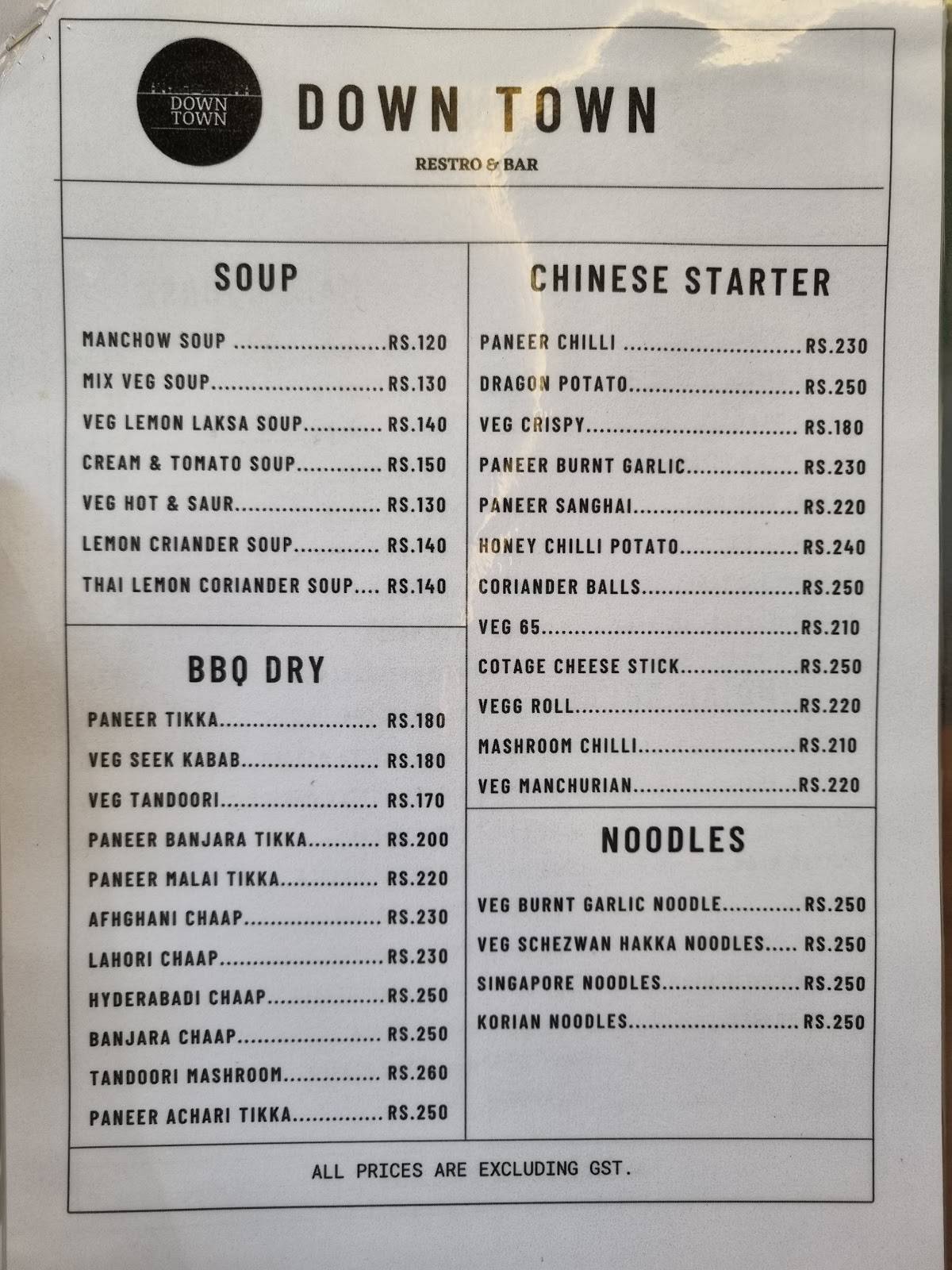 Down town menu