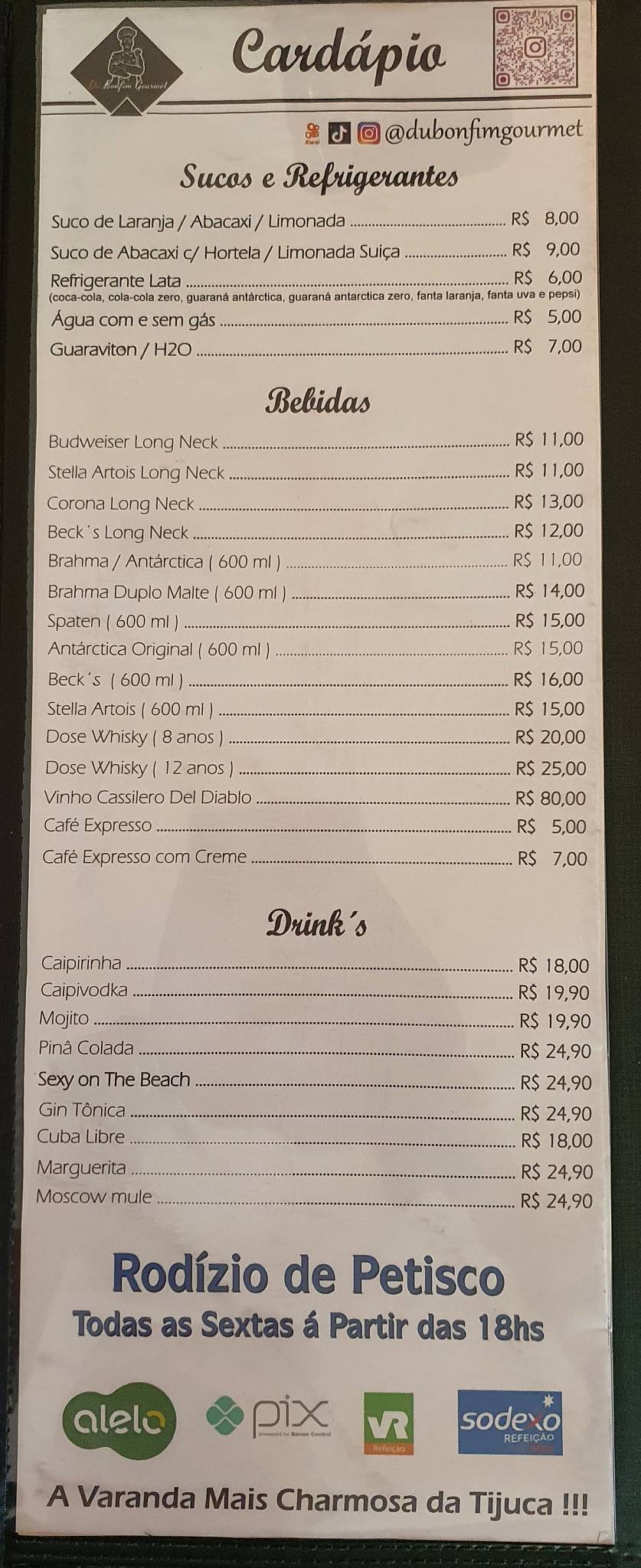 Dú Bonfim Gourmet - Tijuca Tênis Clube - Ed. Sede Segundo andar cardápio