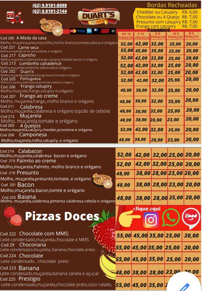 Duart's Pizzaria cardápio