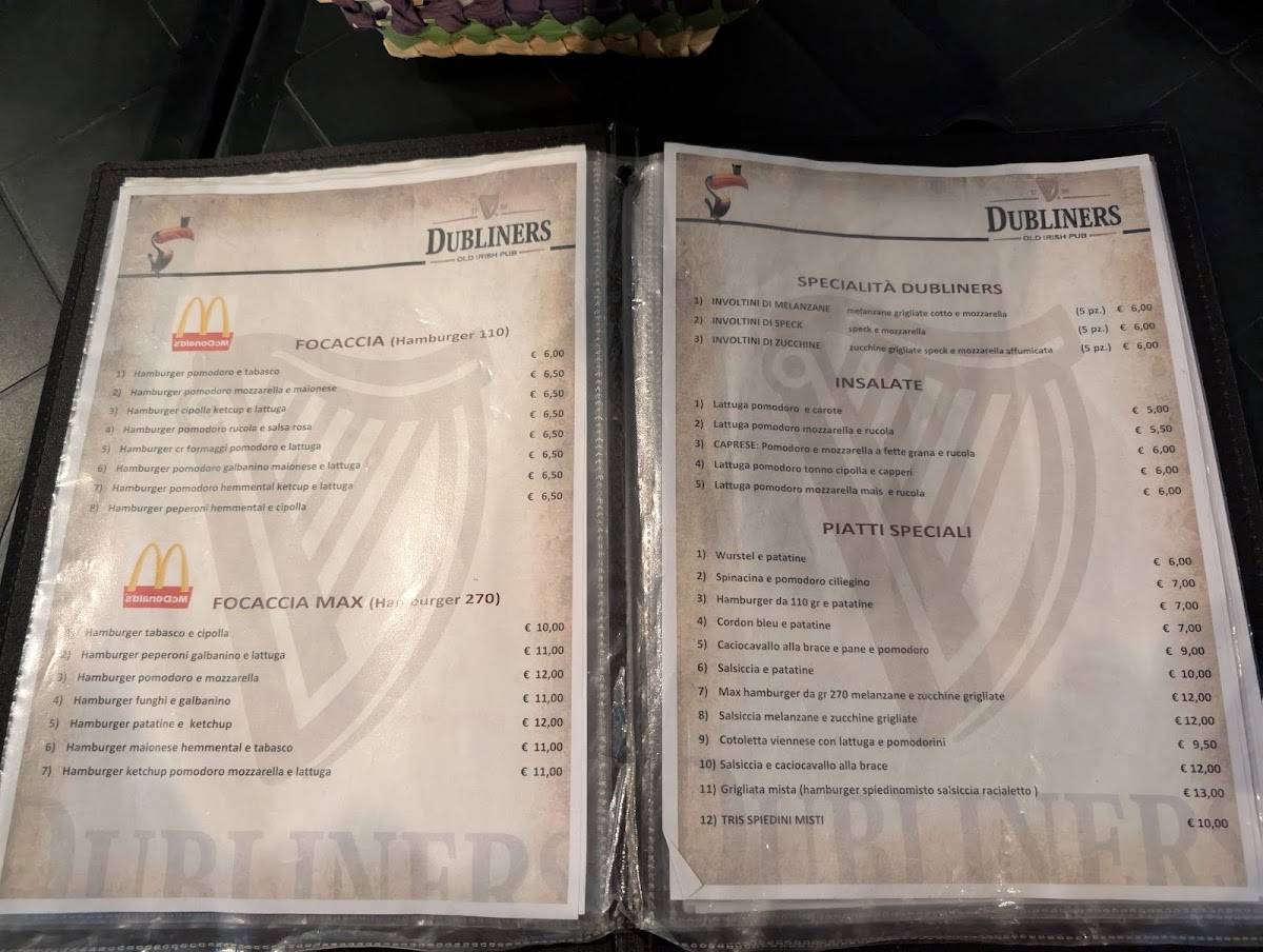 Menu di Dubliners Pub 